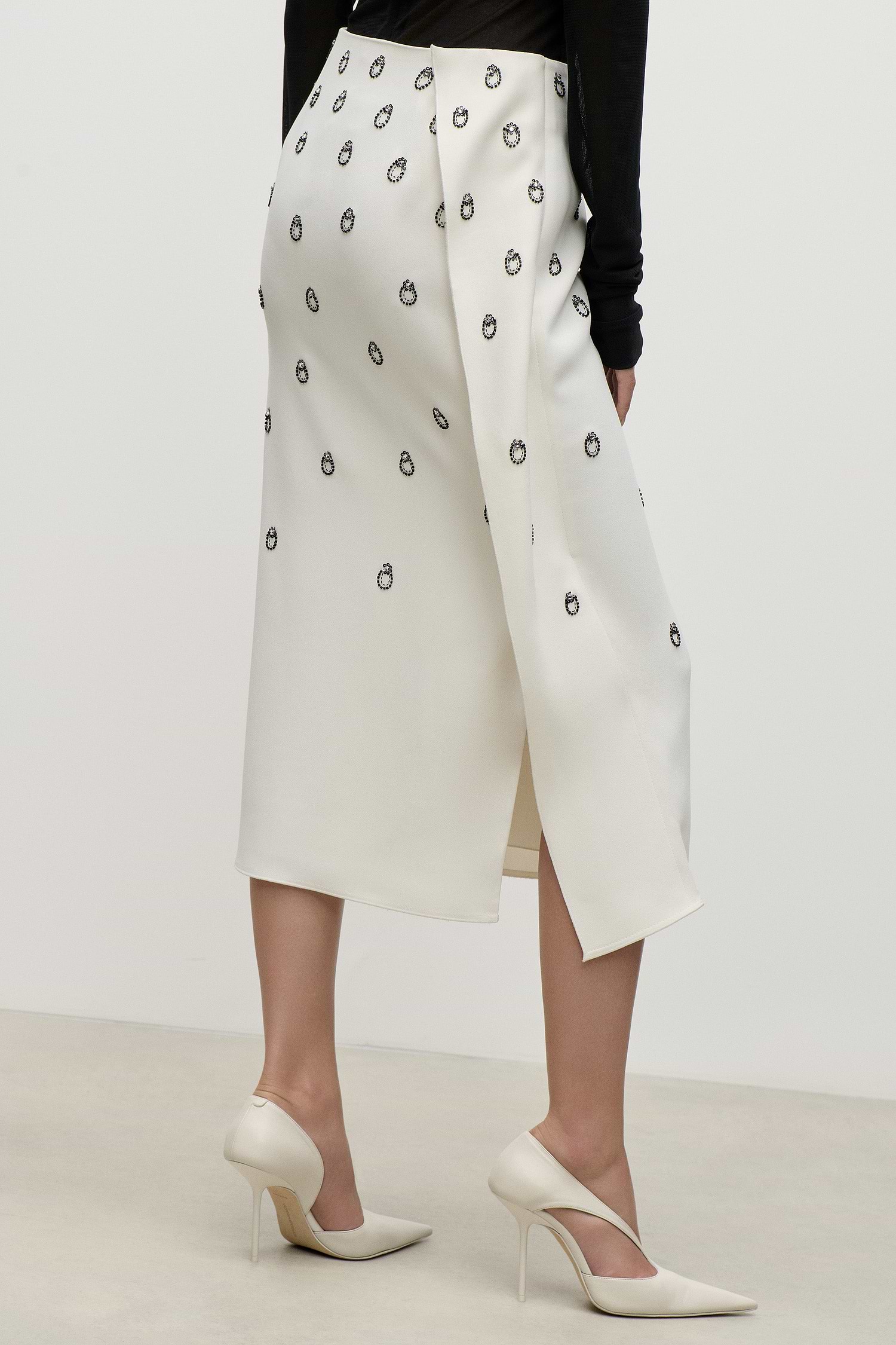 Embroidered Overlap Skirt In Ivory