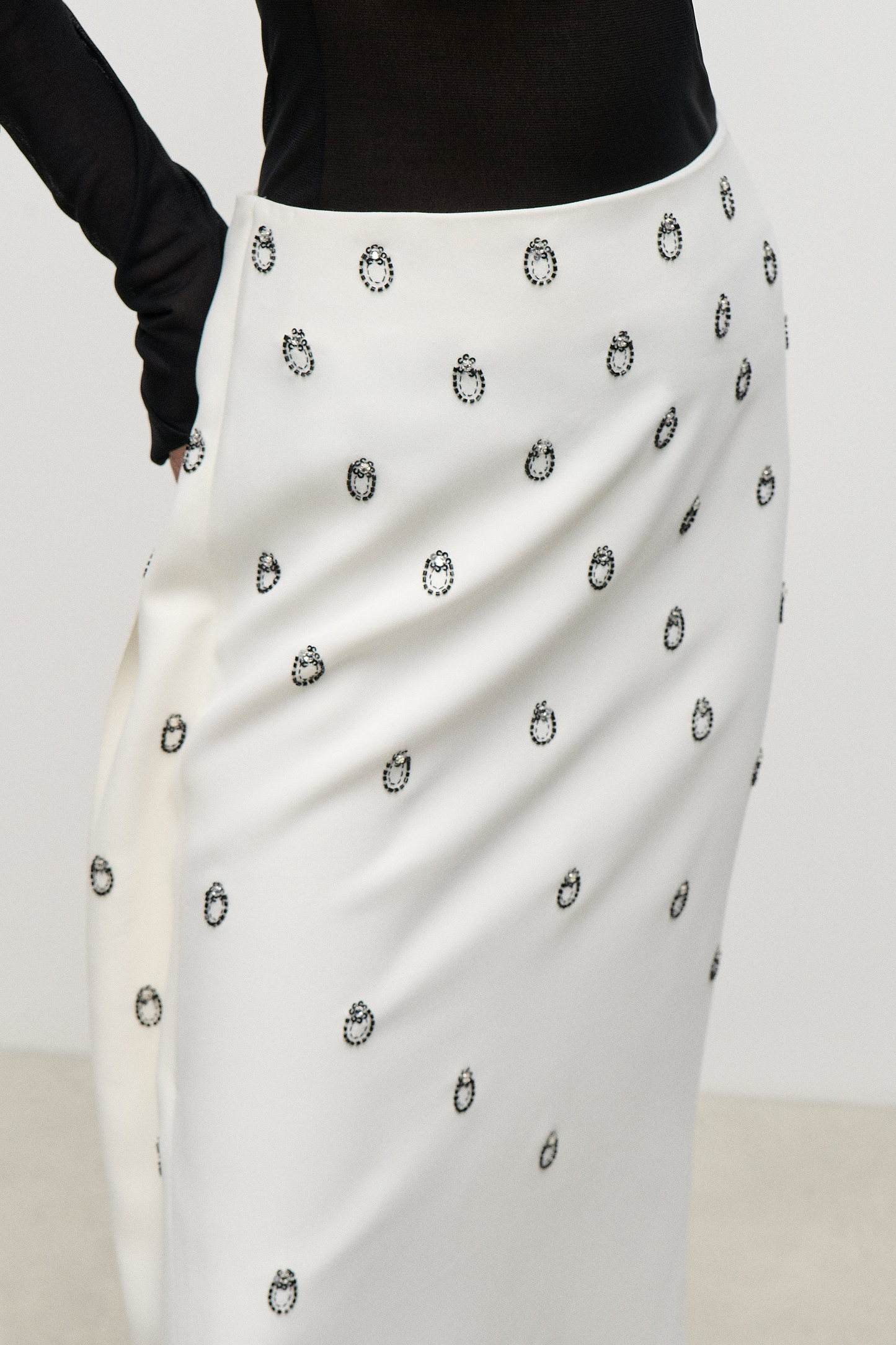 Embroidered Overlap Skirt In Ivory