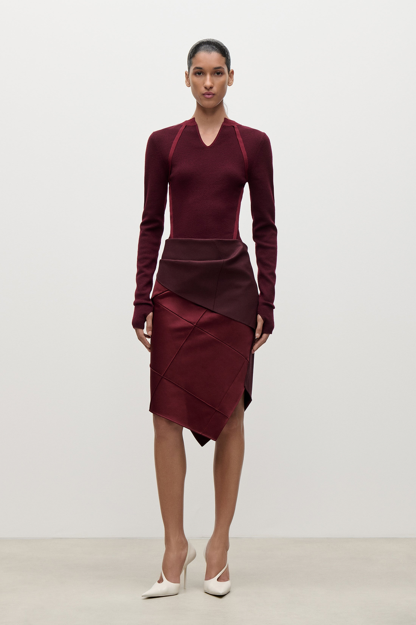 Folded Crease Skirt In Burgundy