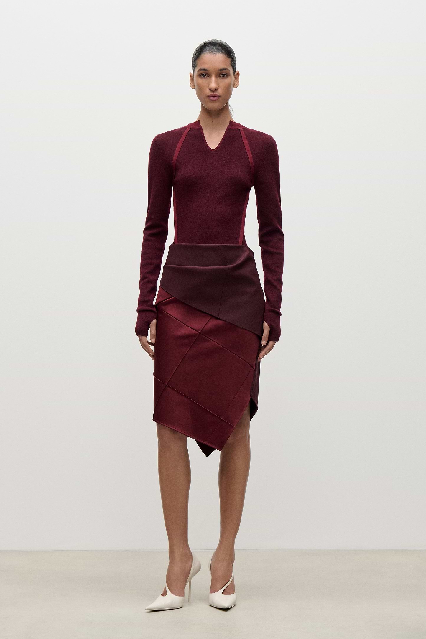 Folded Crease Skirt In Burgundy