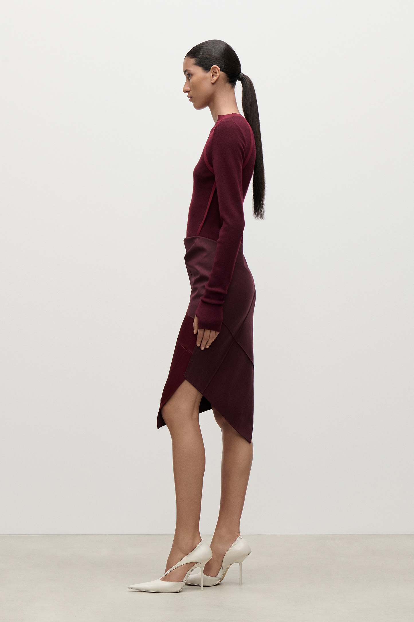 Folded Crease Skirt In Burgundy