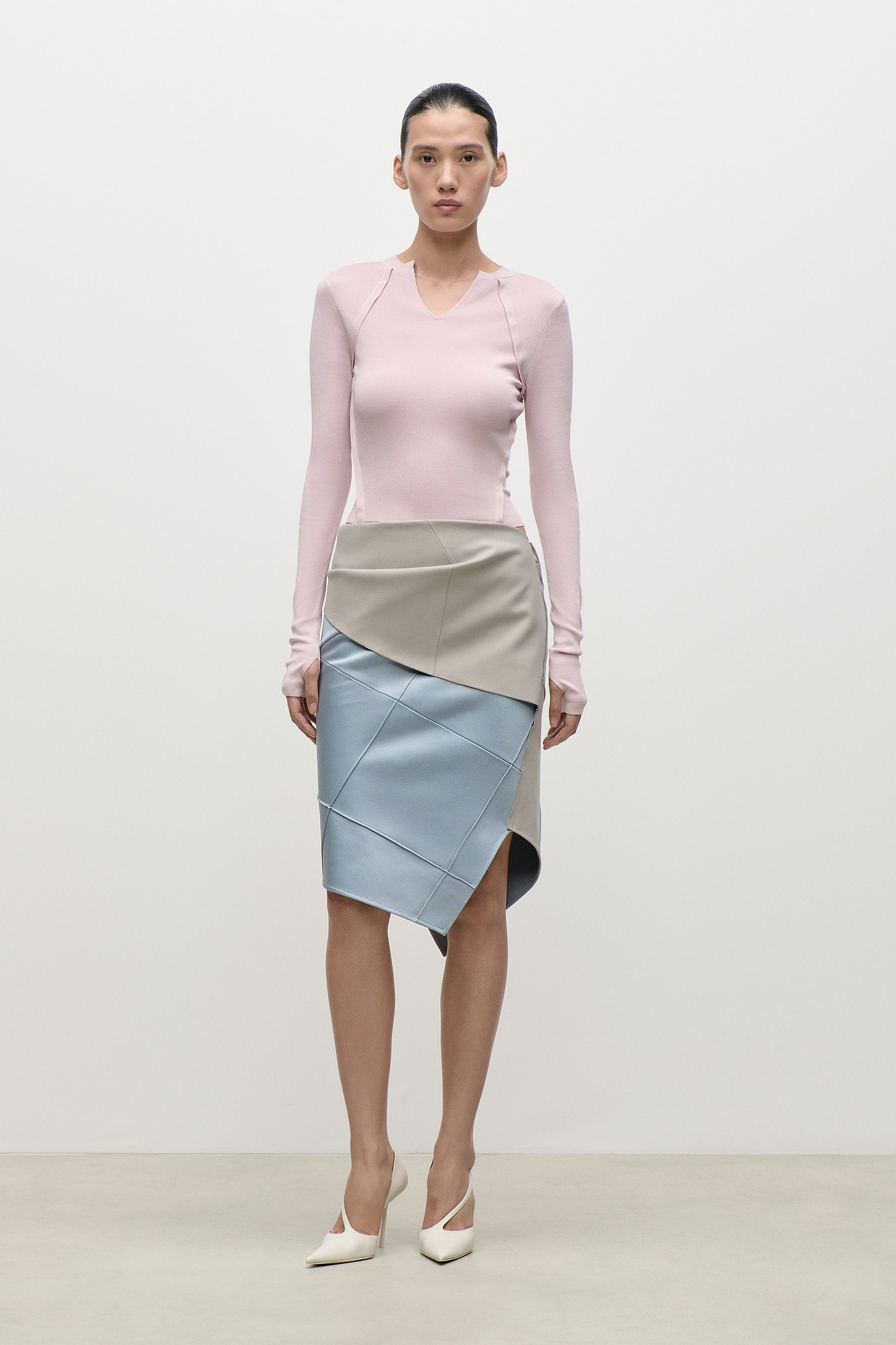 Folded Crease Skirt In Light Blue