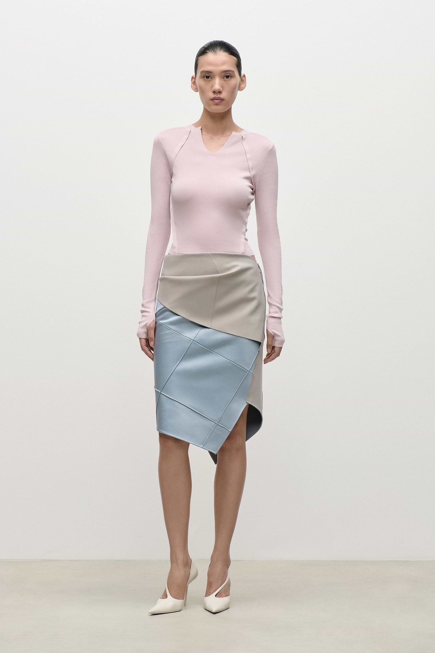 Folded Crease Skirt In Light Blue