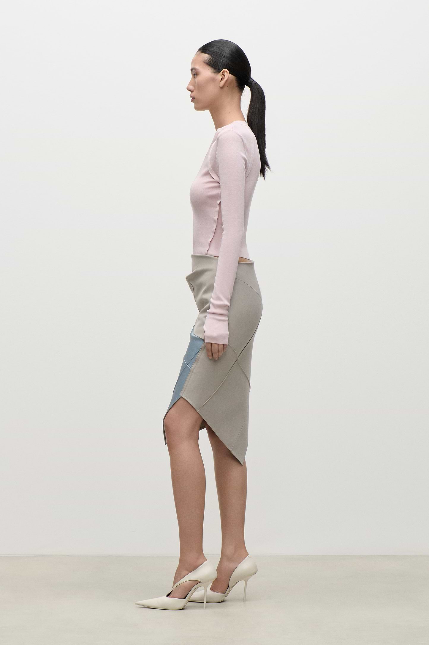 Folded Crease Skirt In Light Blue
