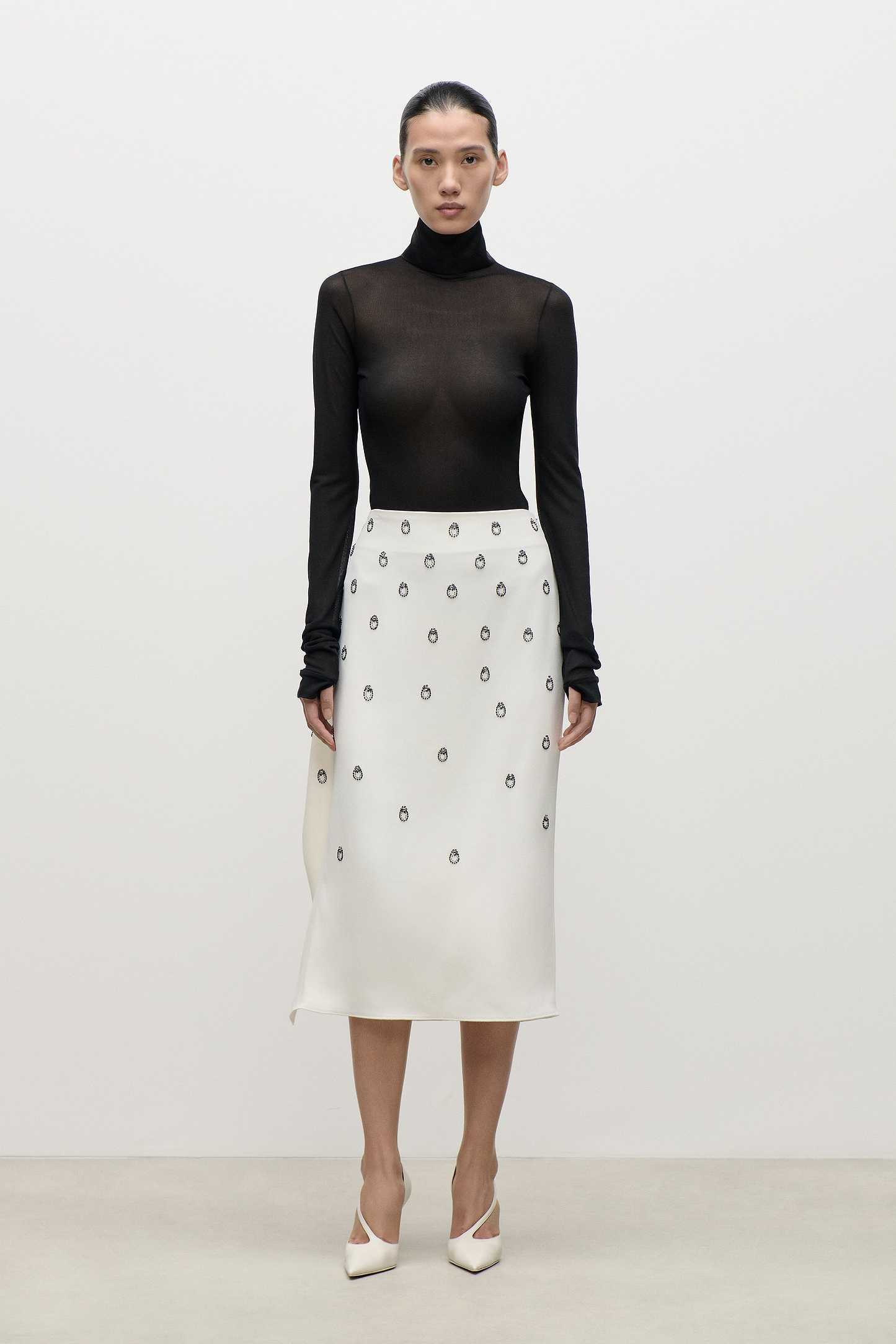 Long Sleeve Sheer Top In Black
