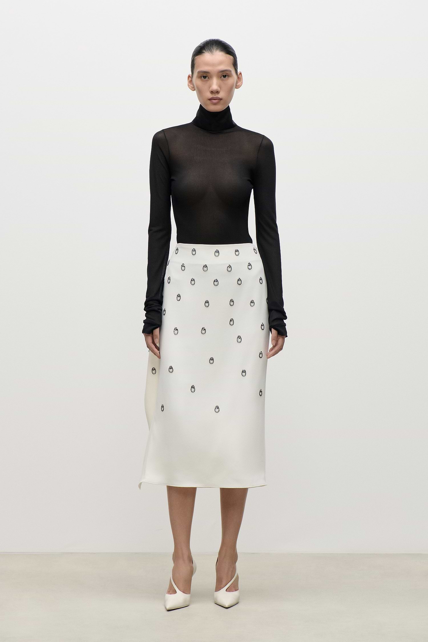 Embroidered Overlap Skirt In Ivory