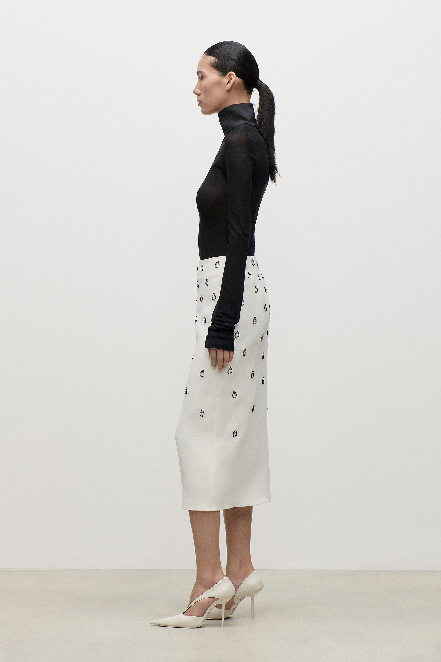 Long Sleeve Sheer Top In Black