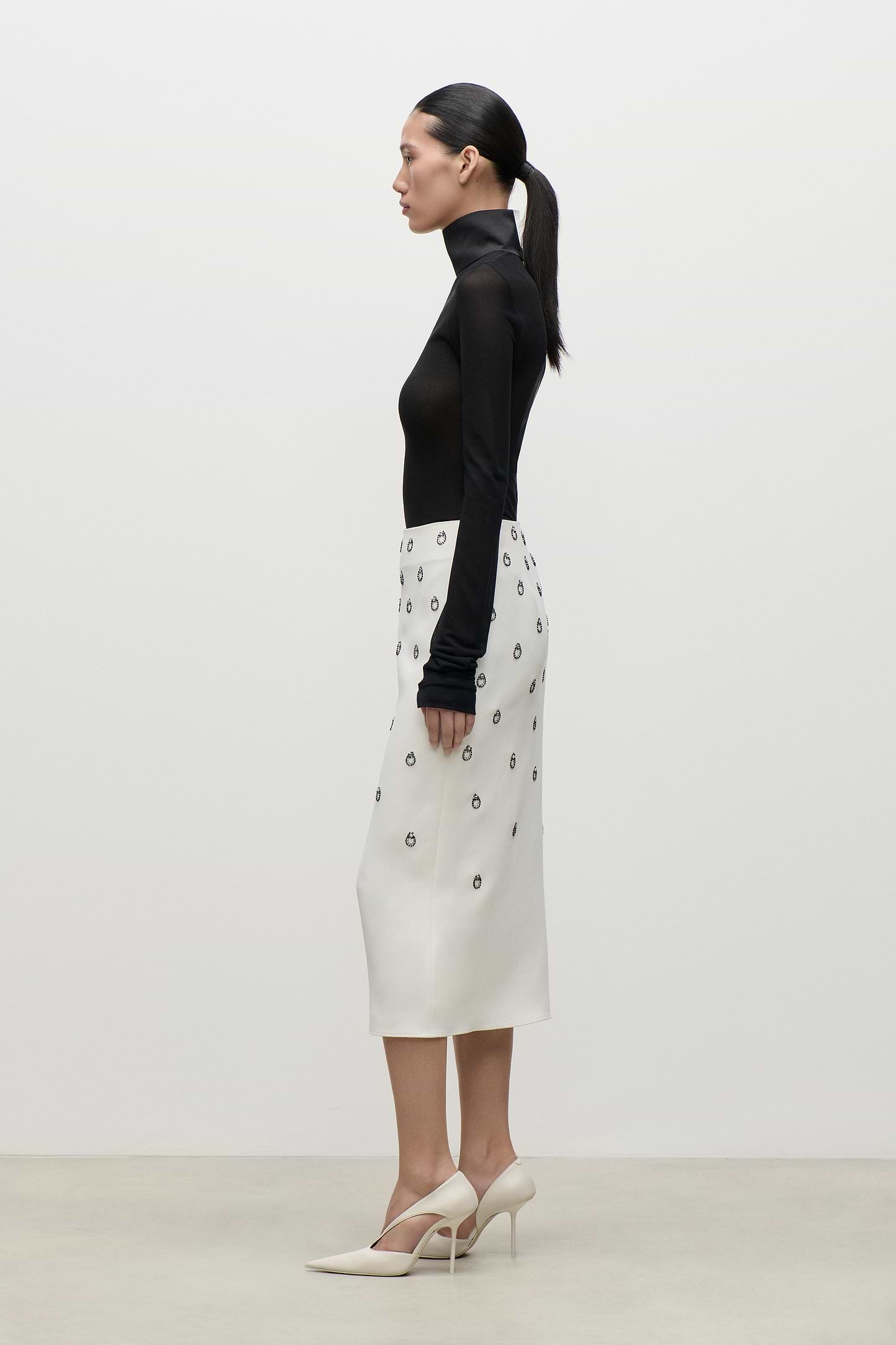 Long Sleeve Sheer Top In Black