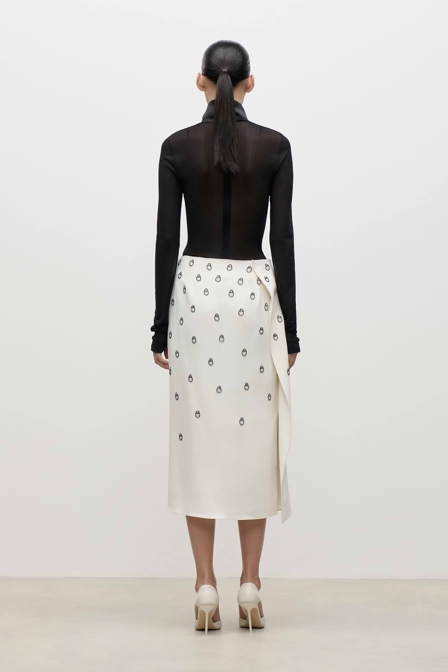 Embroidered Overlap Skirt In Ivory