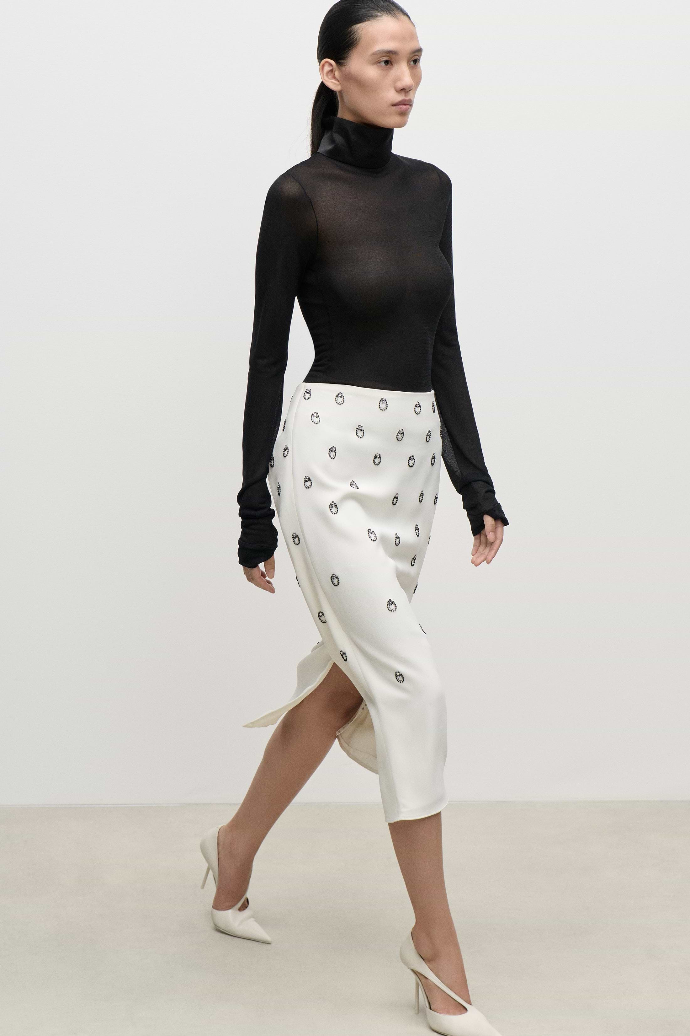 Long Sleeve Sheer Top In Black