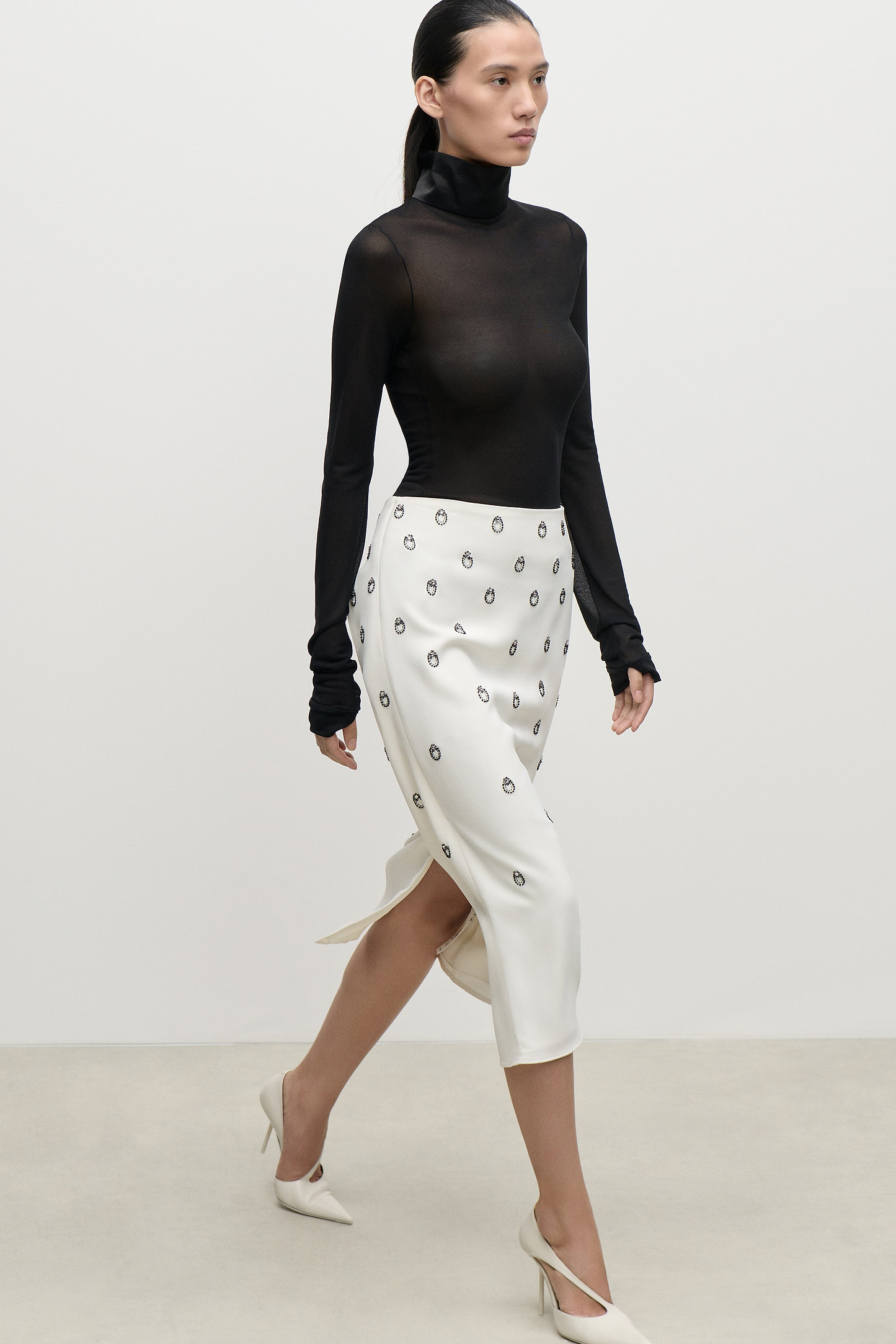 Embroidered Overlap Skirt In Ivory