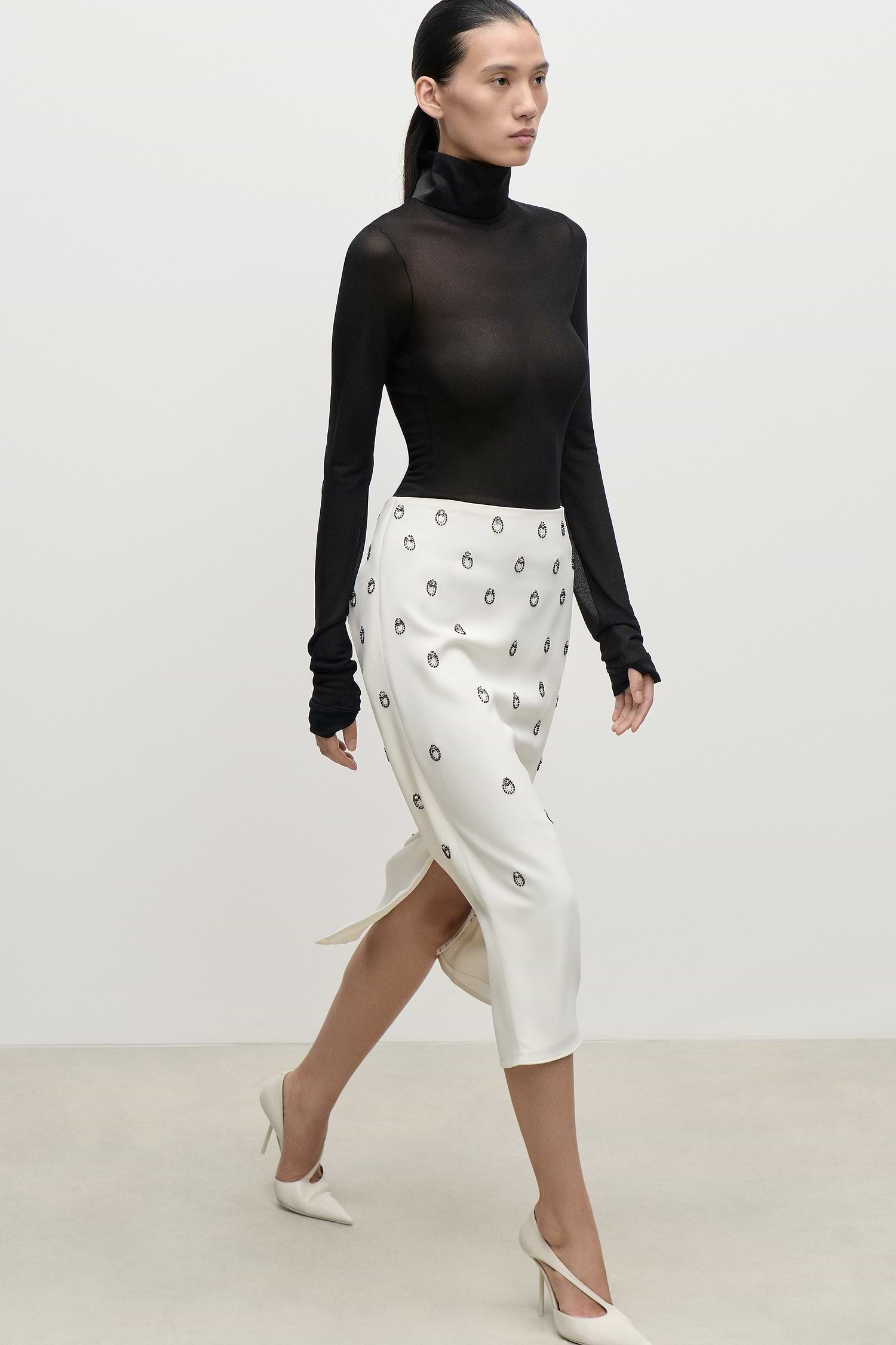 Embroidered Overlap Skirt In Ivory