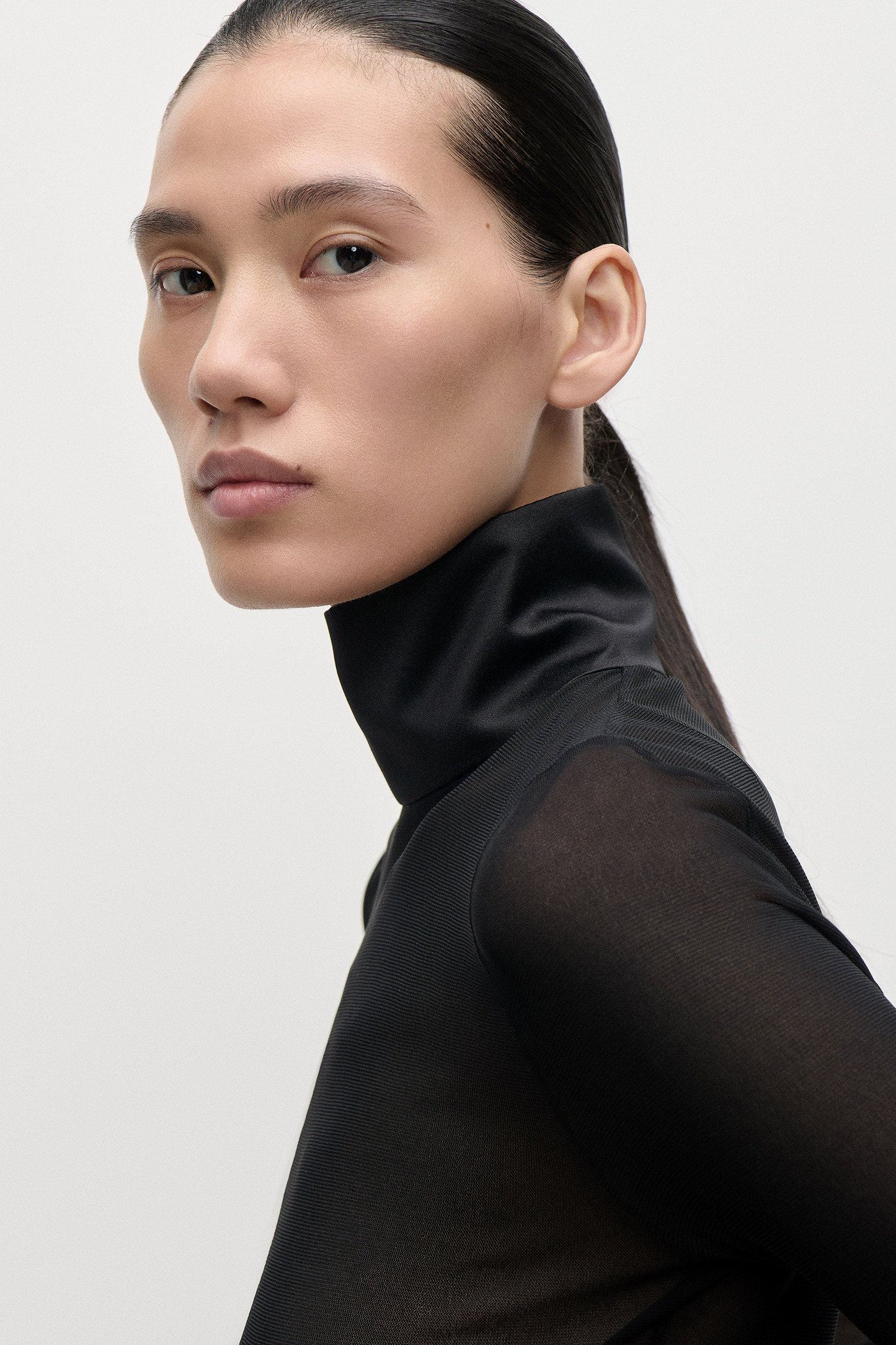 Long Sleeve Sheer Top In Black