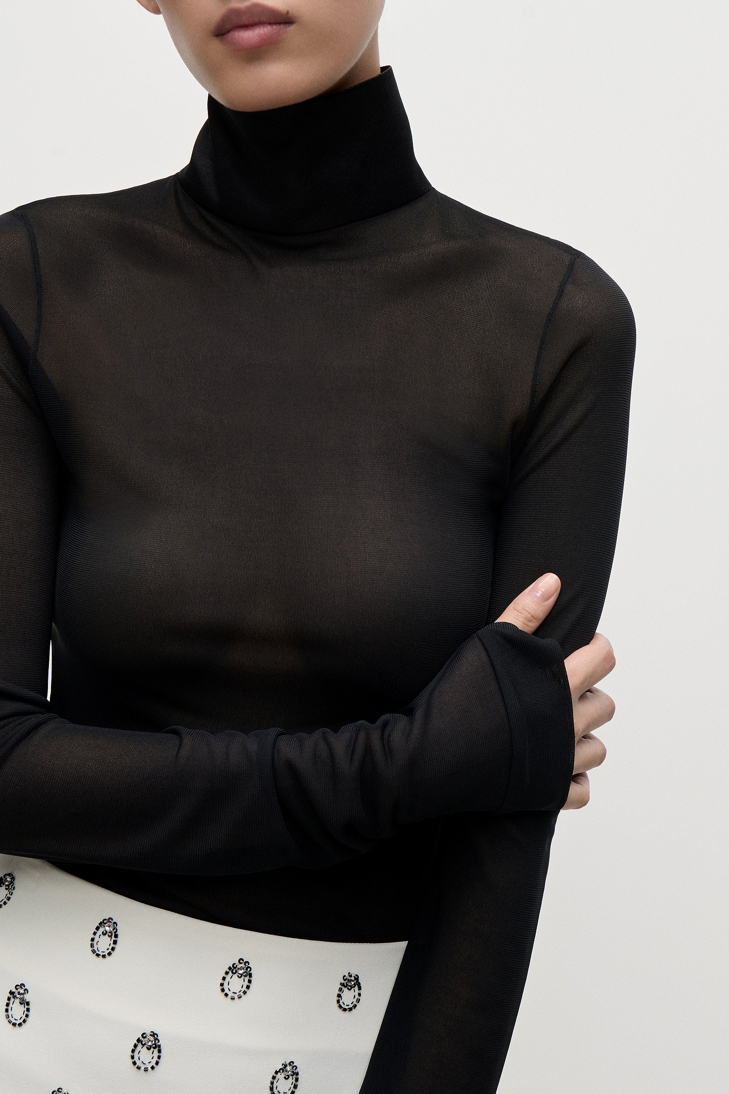 Long Sleeve Sheer Top In Black
