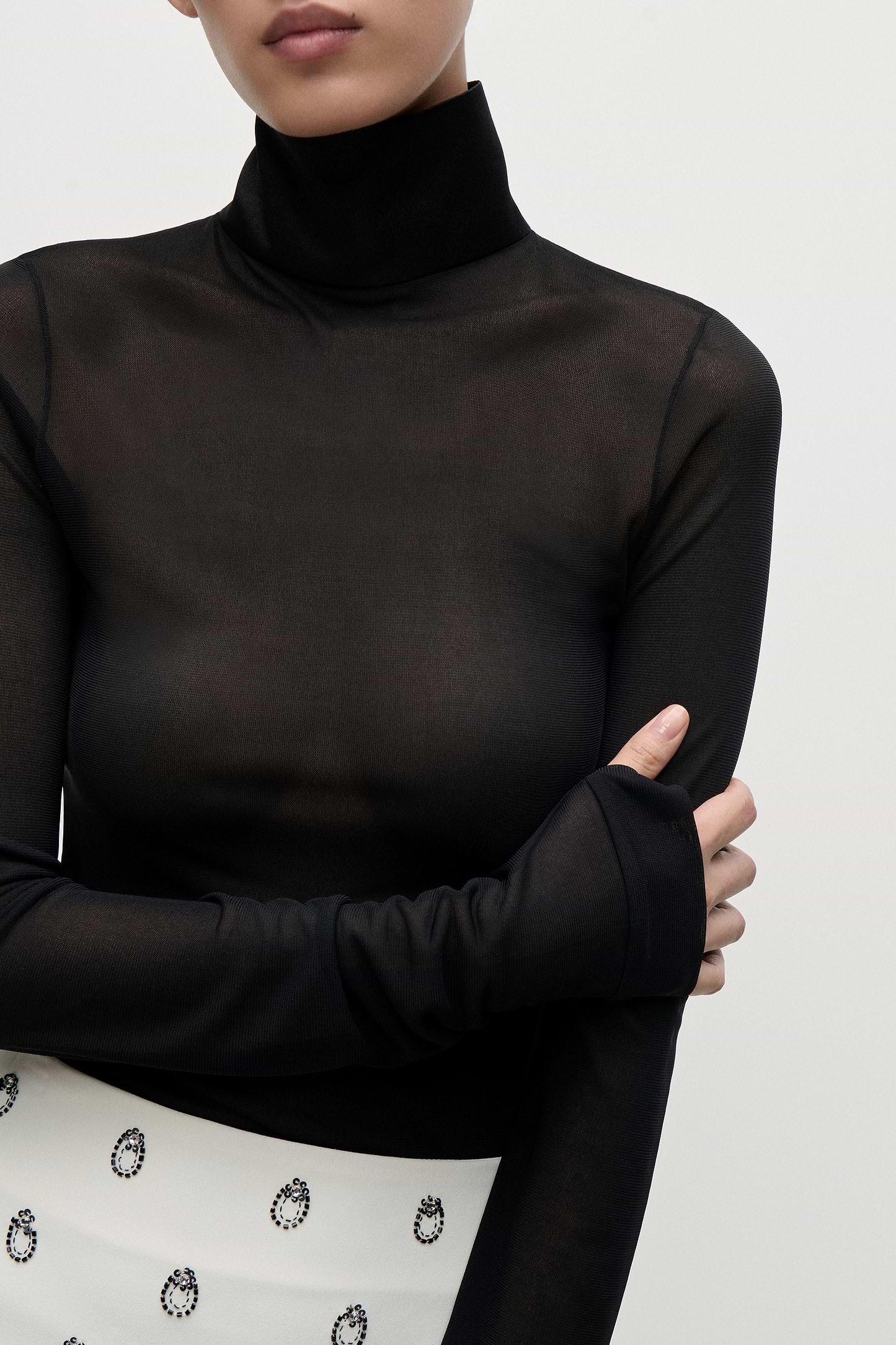 Long Sleeve Sheer Top In Black