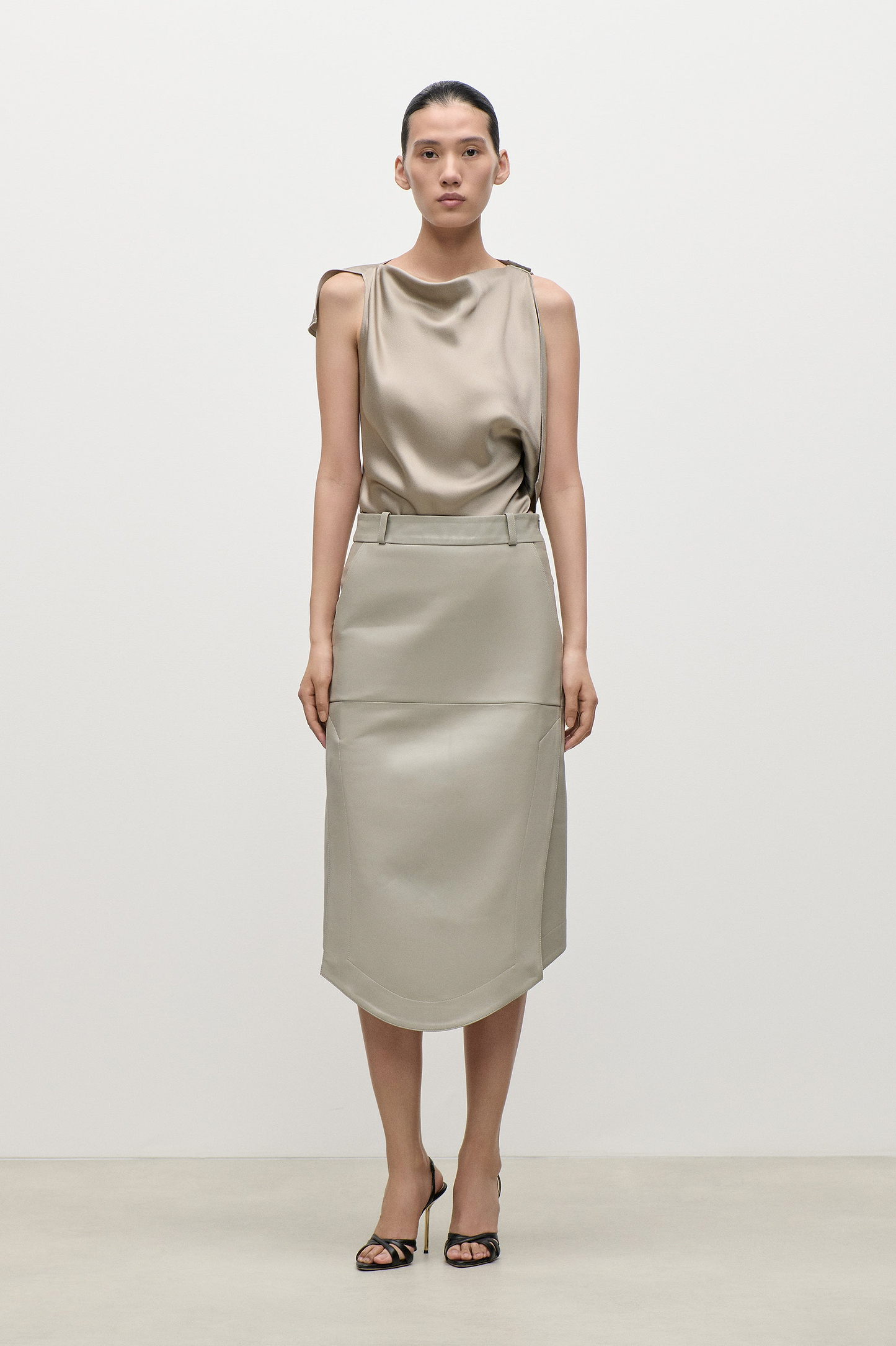Leather Skirt In Light Grey