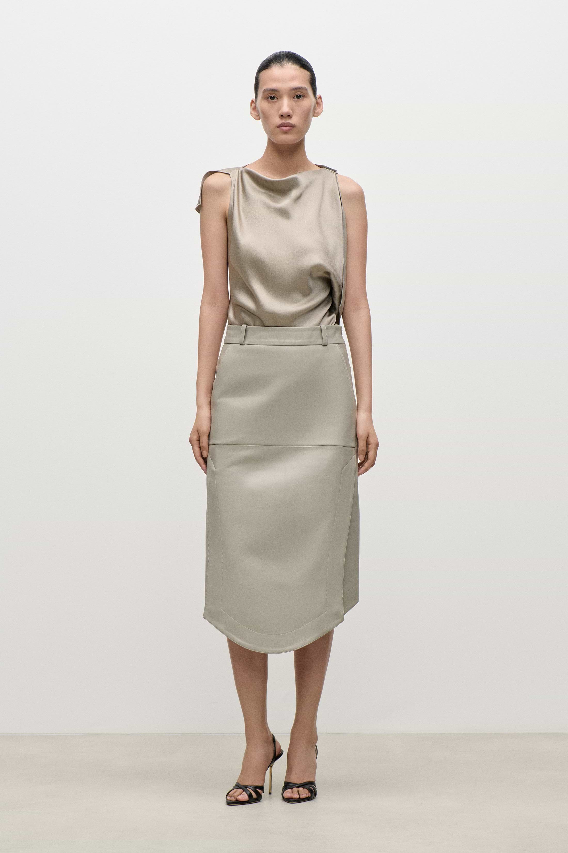 Leather Skirt In Light Grey