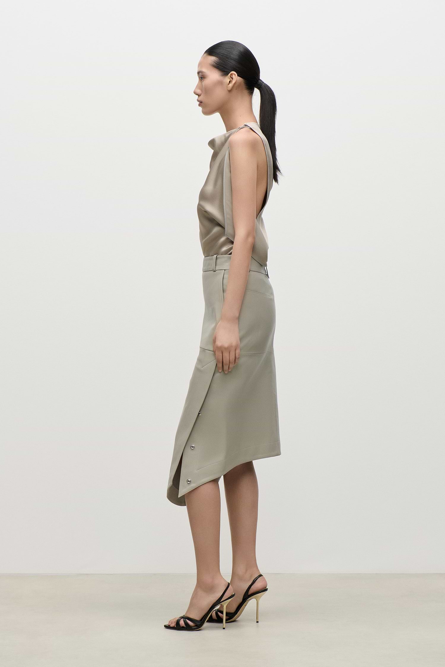 Leather Skirt In Light Grey