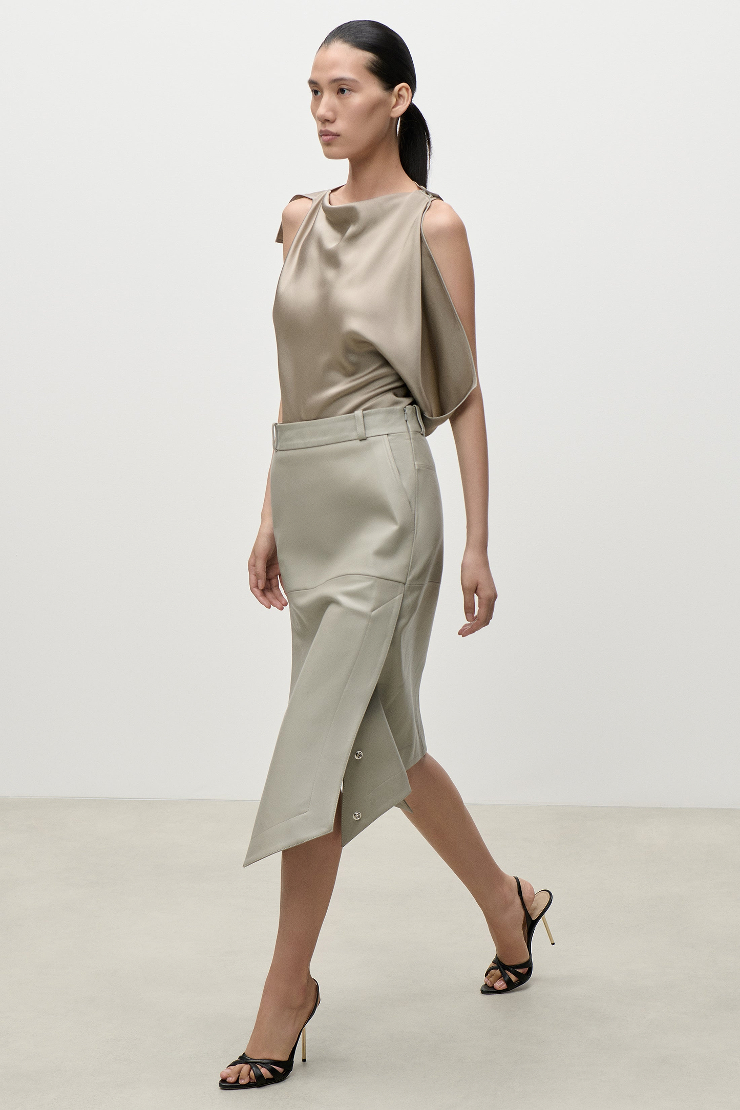 Leather Skirt In Light Grey