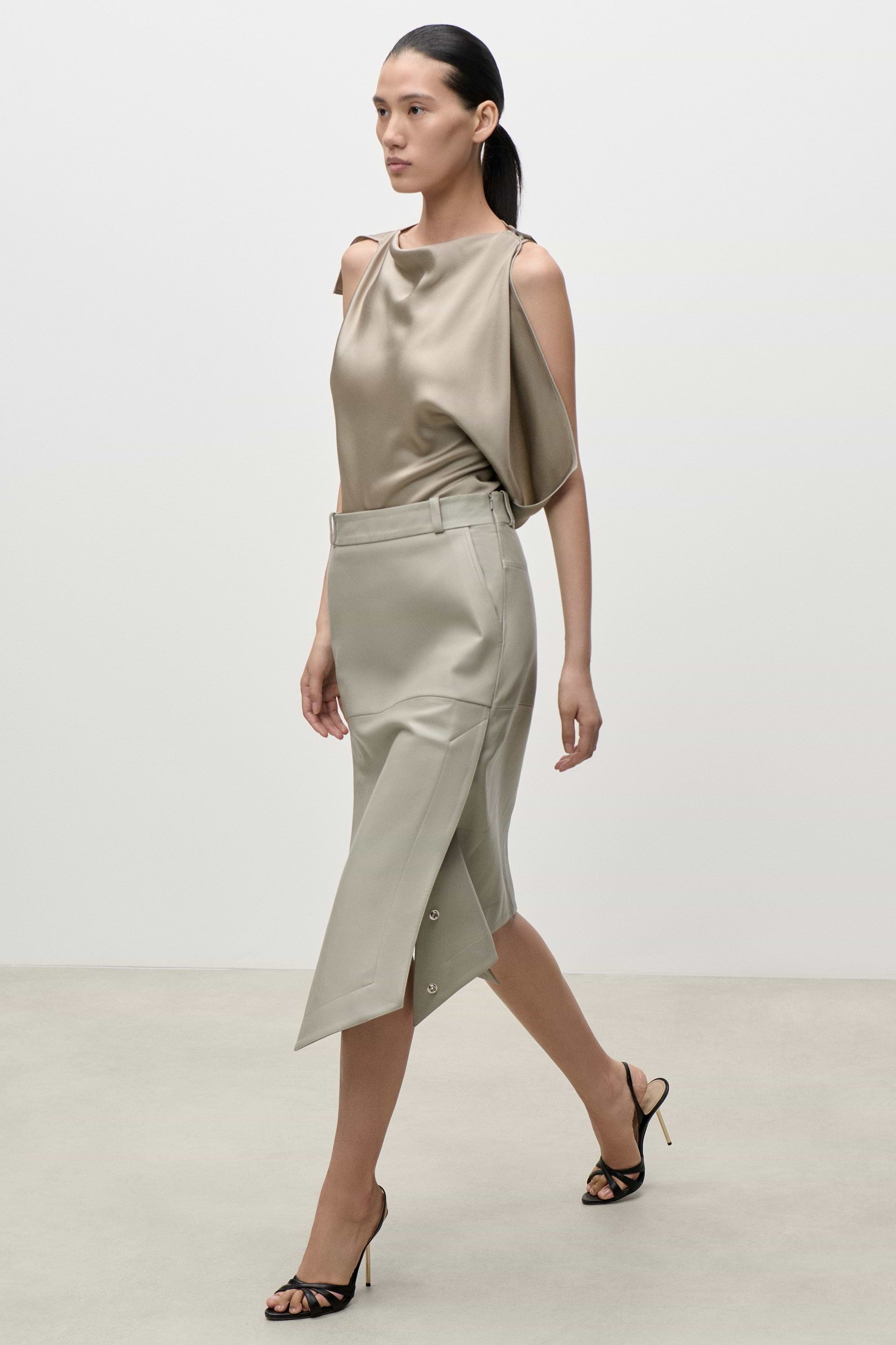 Leather Skirt In Light Grey