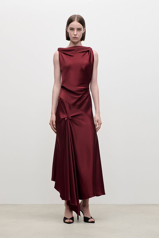 Posy Midi Dress In Burgundy