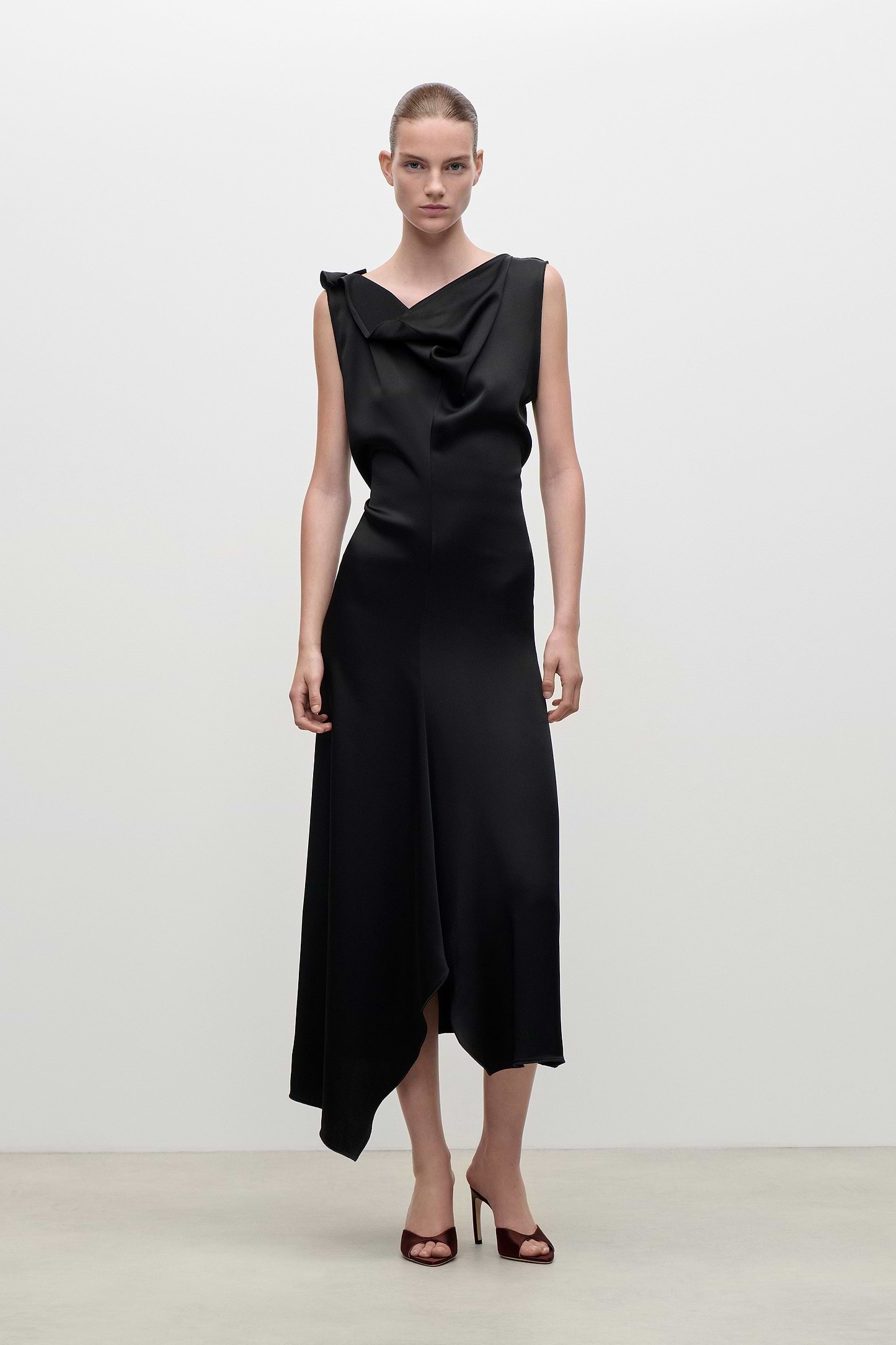 Draped Tailored Midi Dress In Black