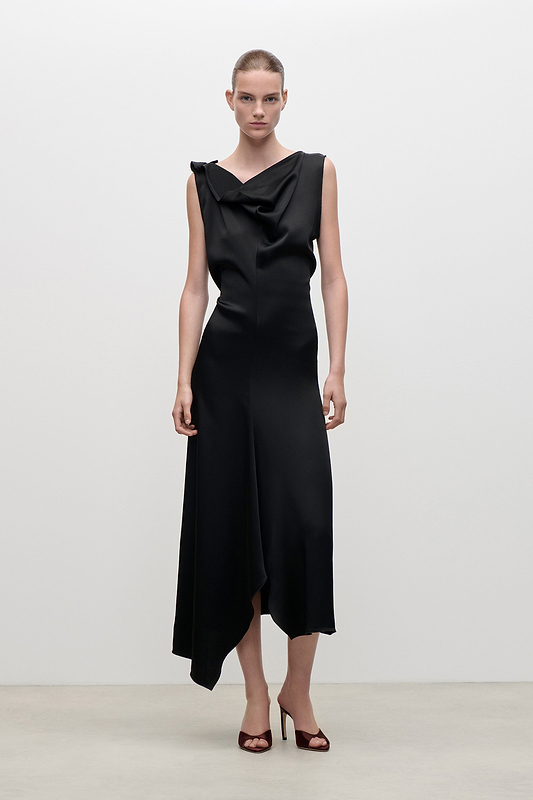 Draped Tailored Midi Dress In Black