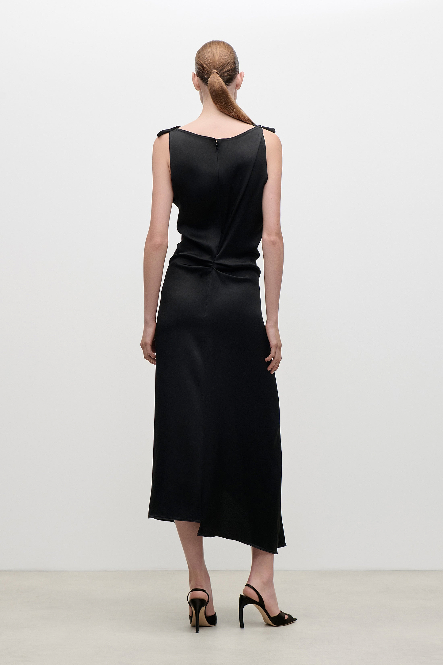 Draped Tailored Midi Dress In Black