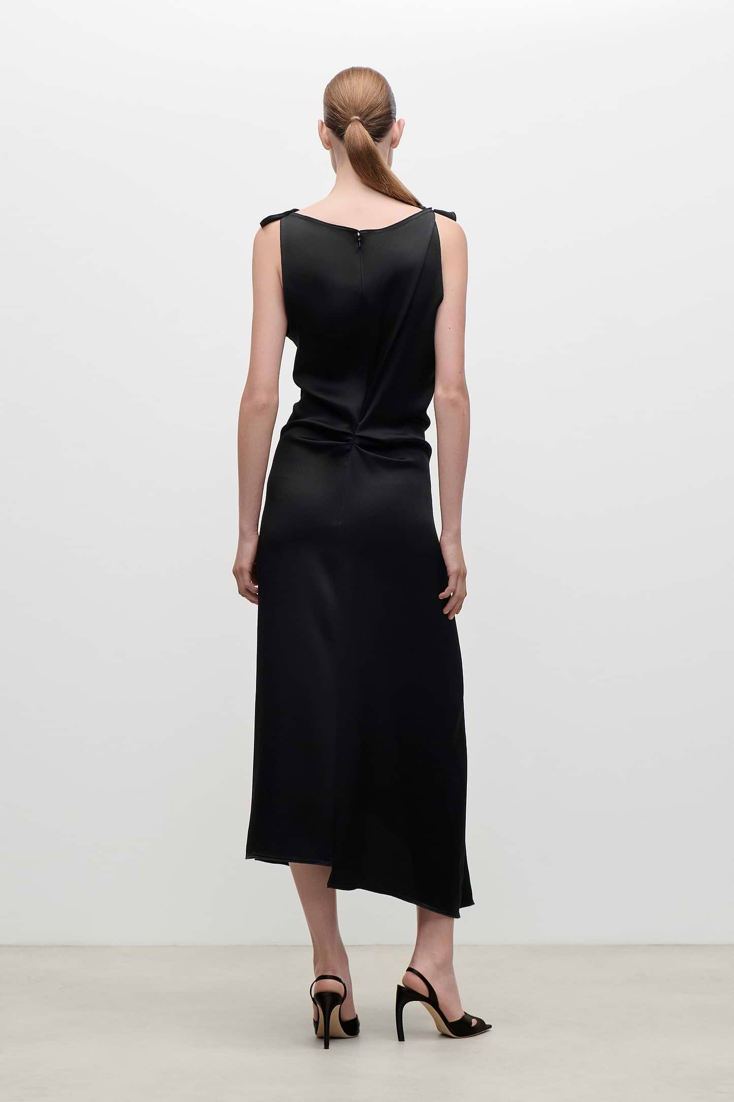 Draped Tailored Midi Dress In Black