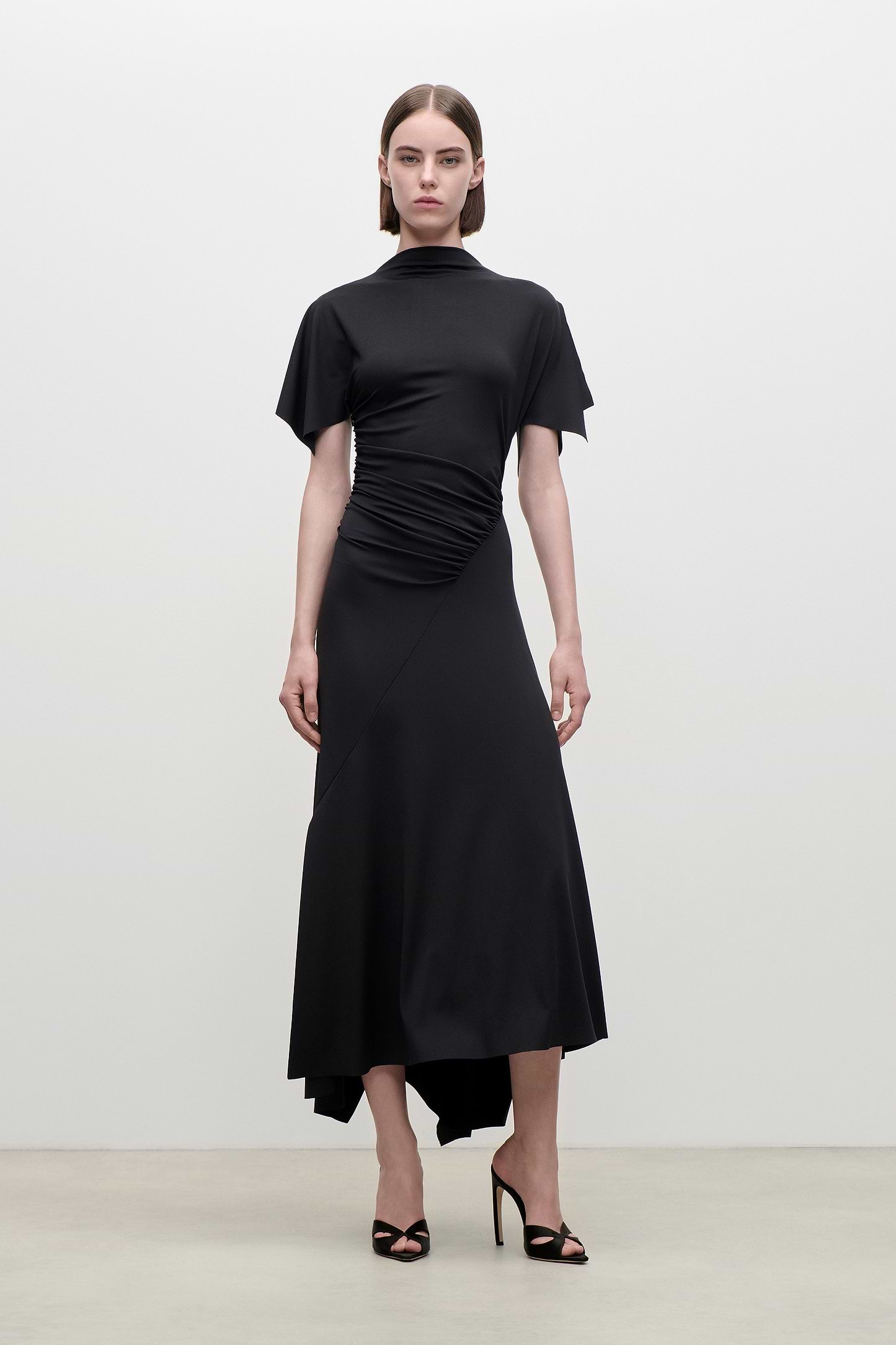 Blousey Midi Dress In Black