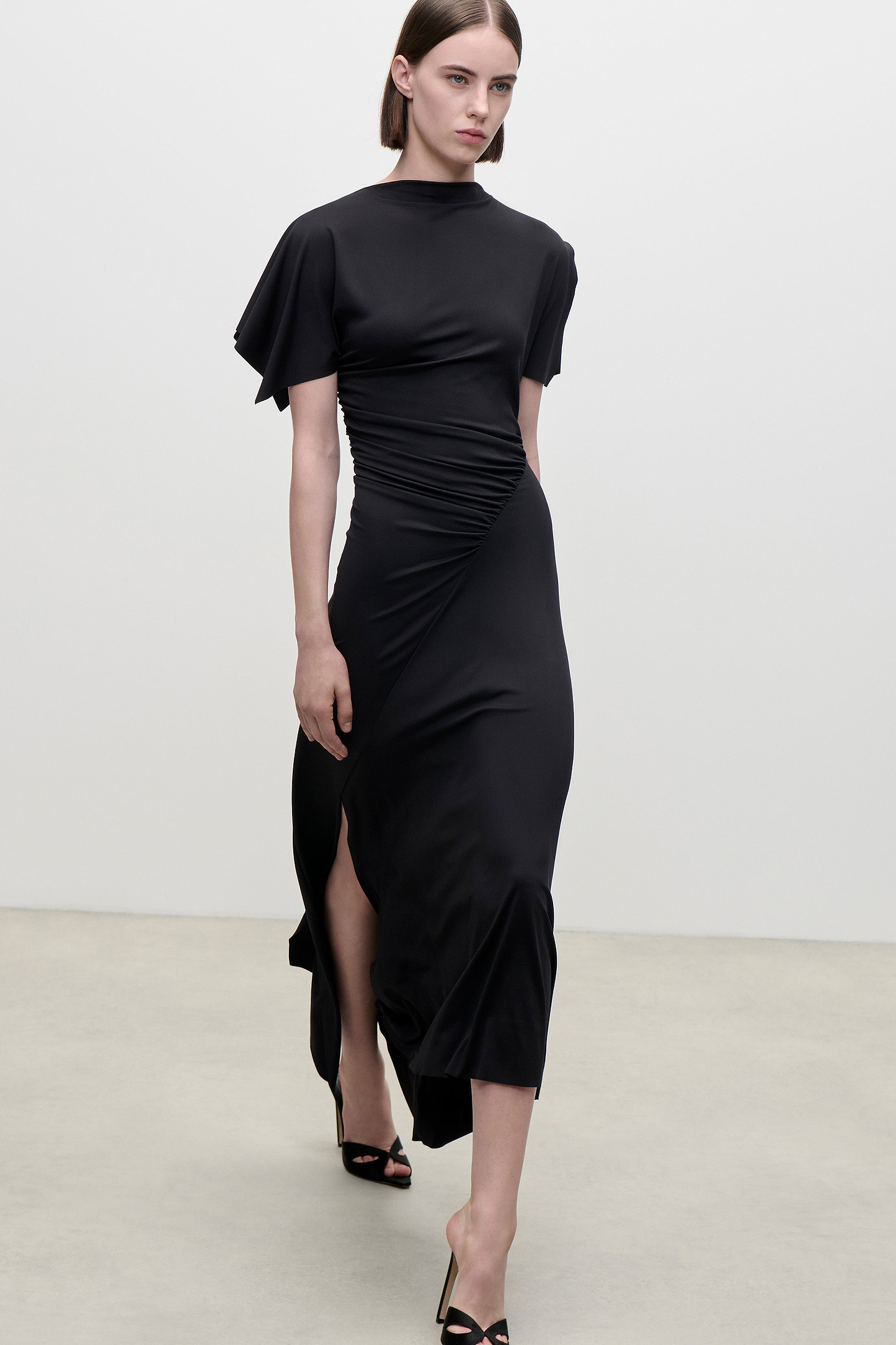 Blousey Midi Dress In Black