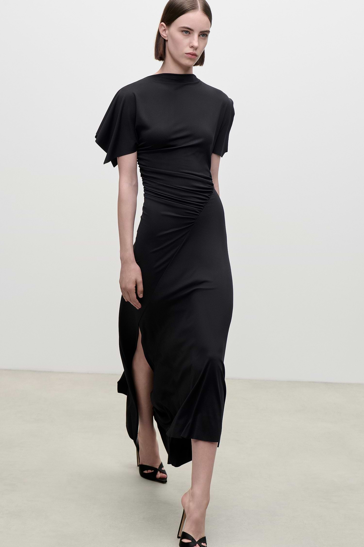 Blousey Midi Dress In Black