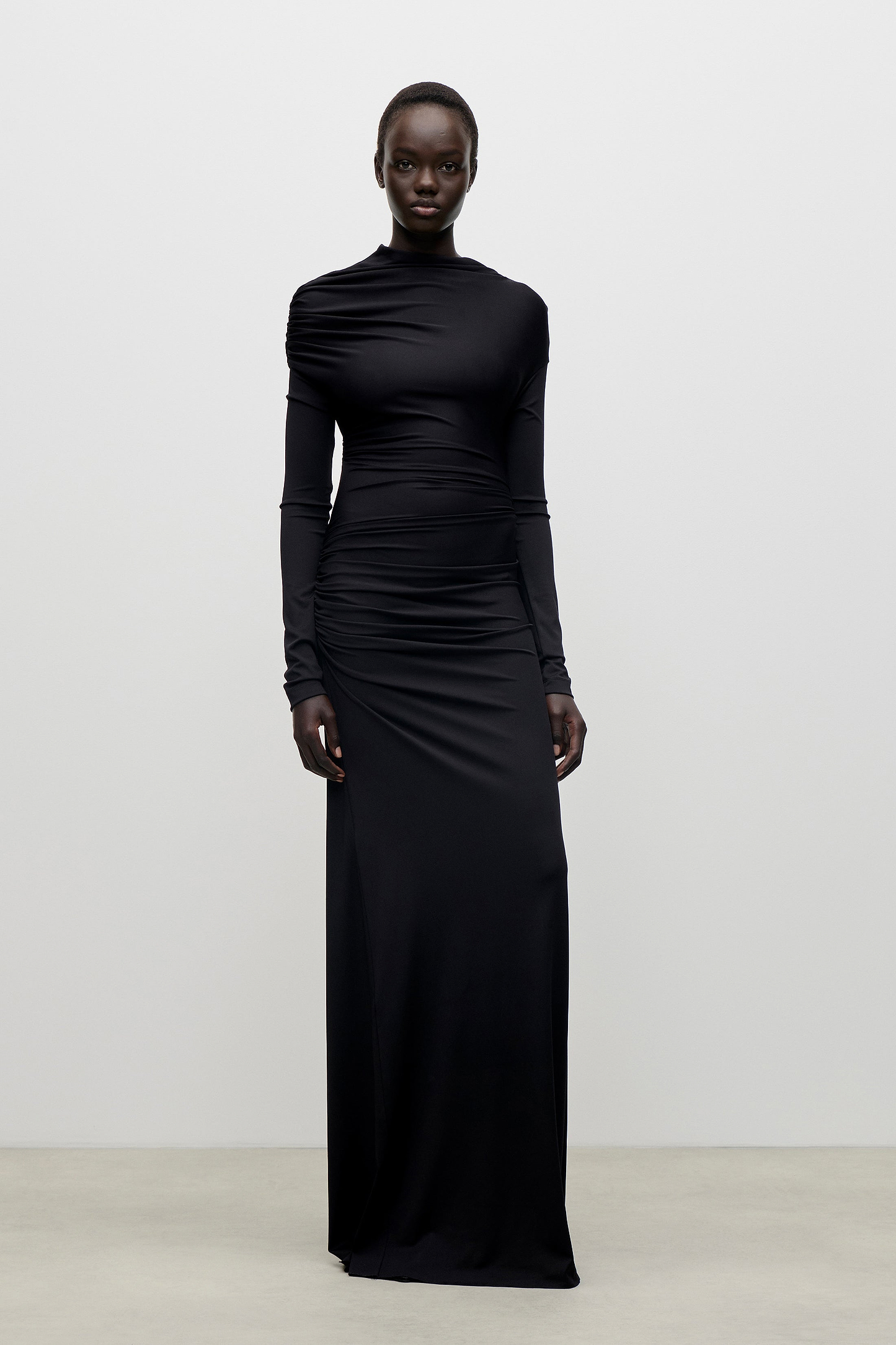 Shoulder Drape Gown In Black