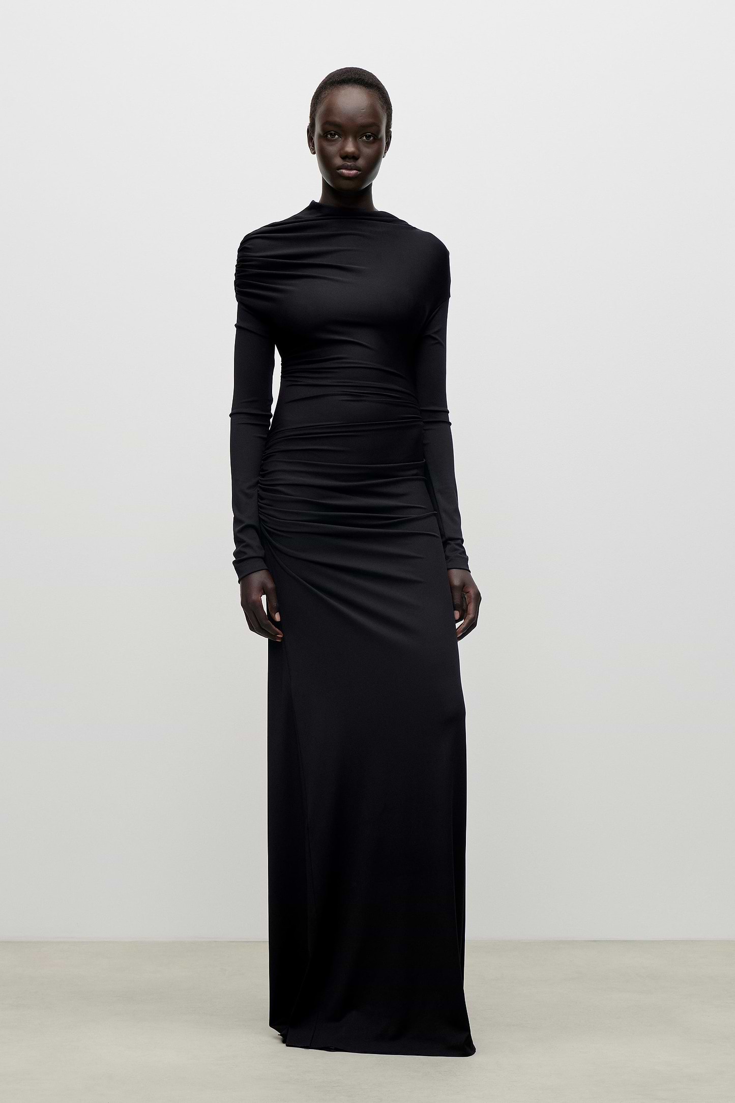 Shoulder Drape Gown In Black