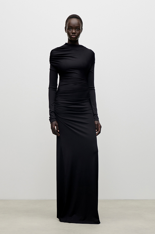 Shoulder Drape Gown In Black