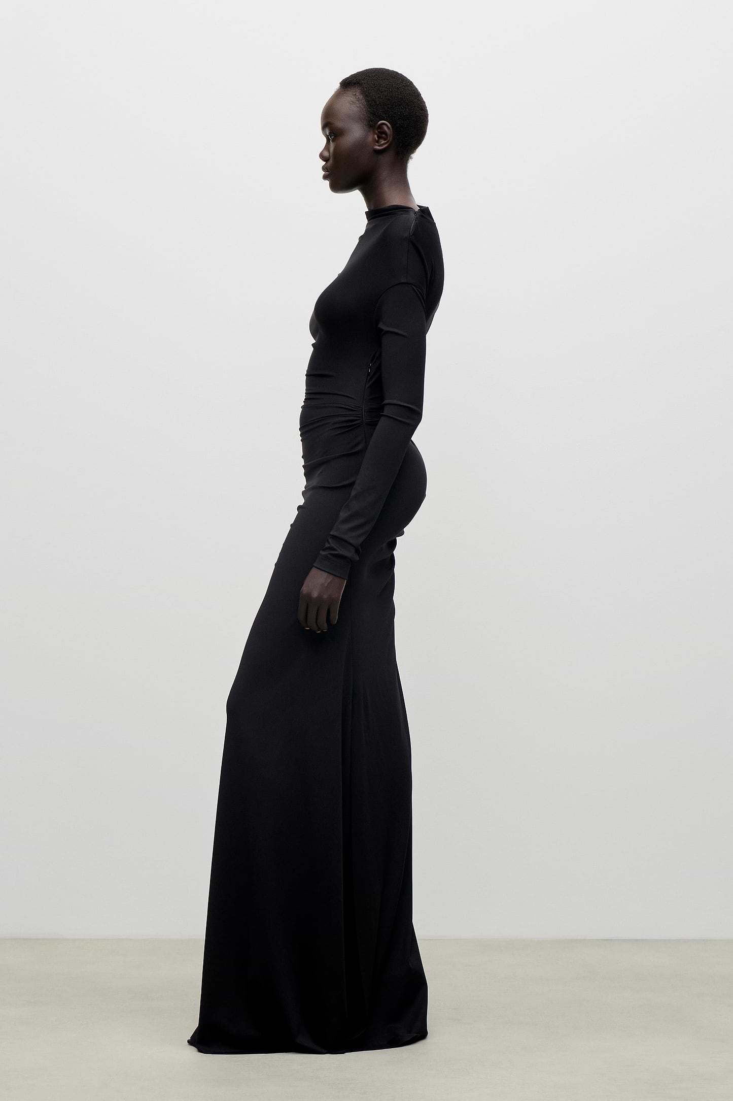 Shoulder Drape Gown In Black