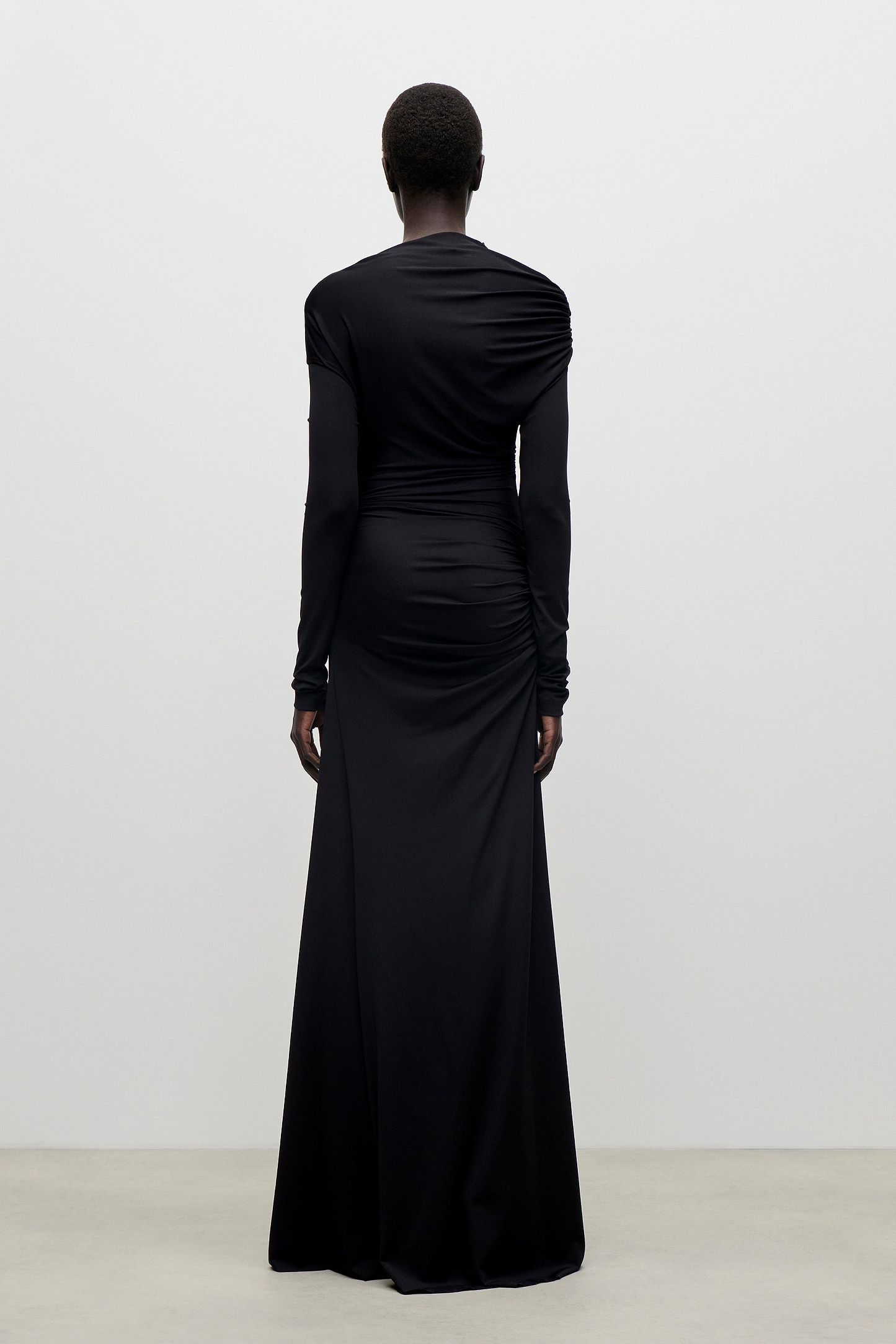 Shoulder Drape Gown In Black