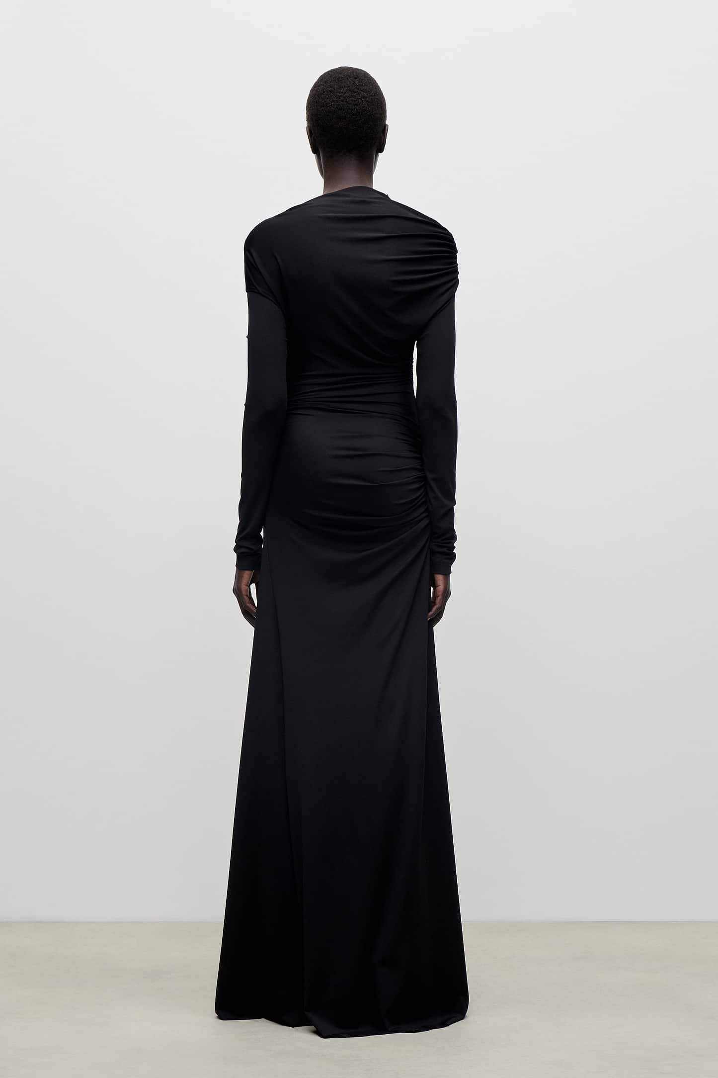 Shoulder Drape Gown In Black