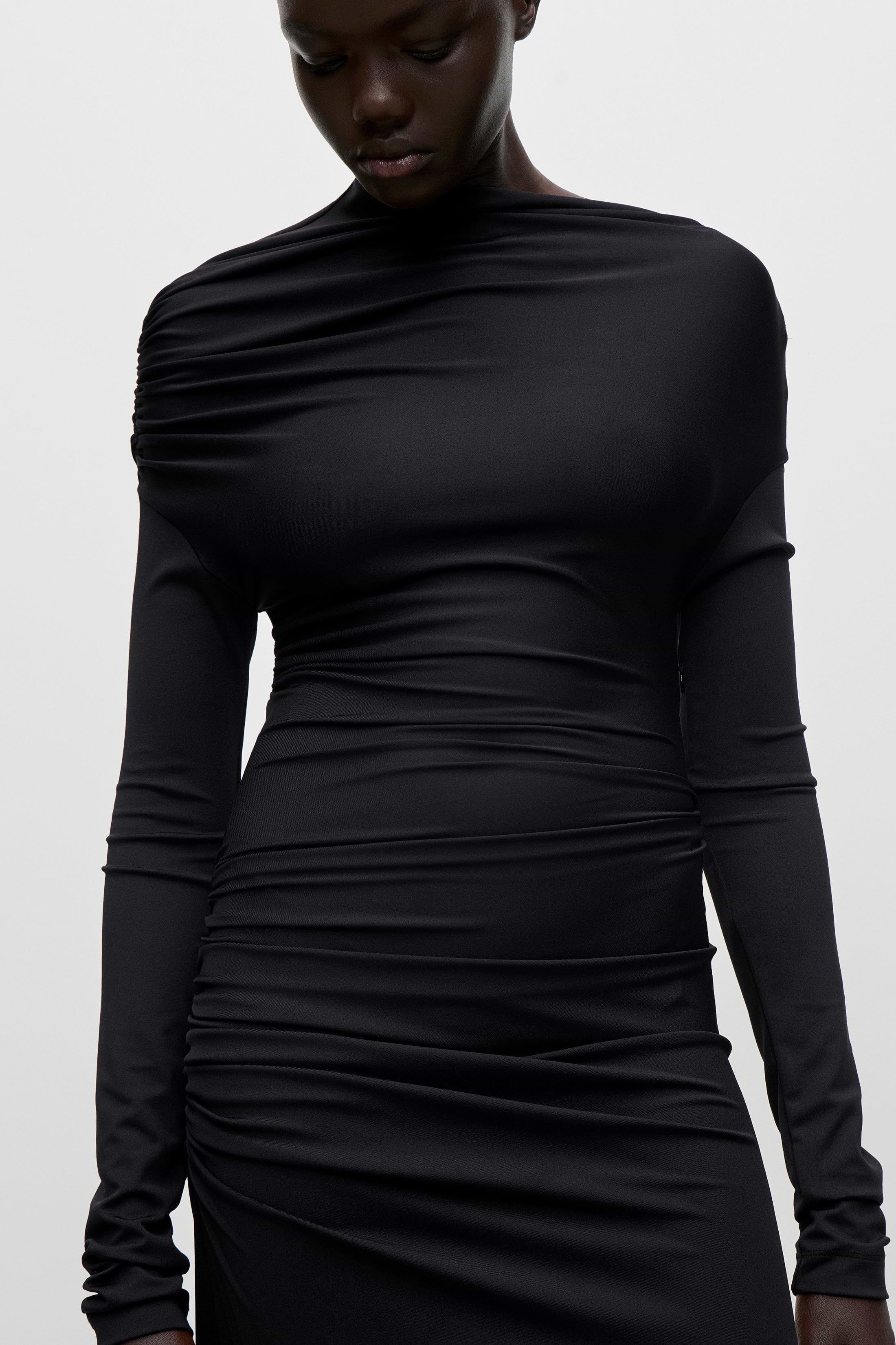 Shoulder Drape Gown In Black