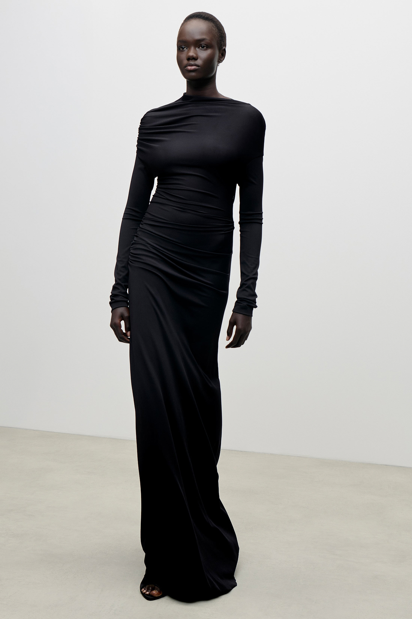 Shoulder Drape Gown In Black