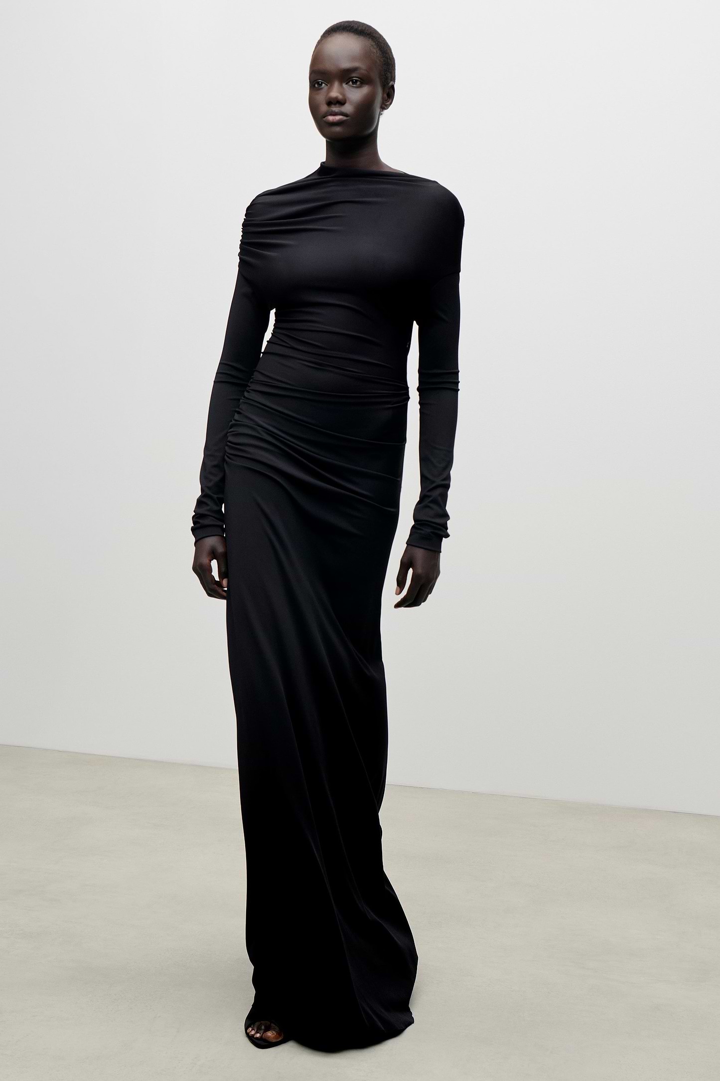 Shoulder Drape Gown In Black