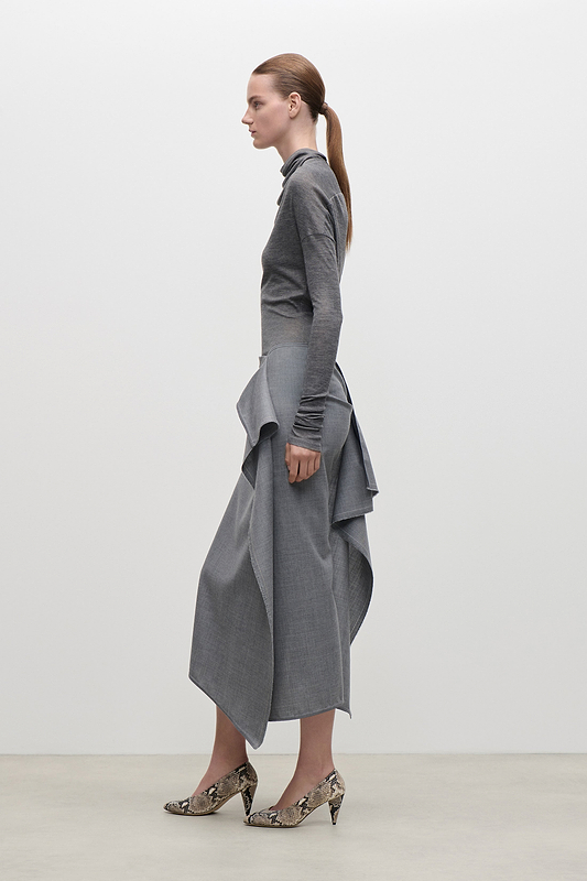 Draped Tailored Skirt In Light Grey Melange