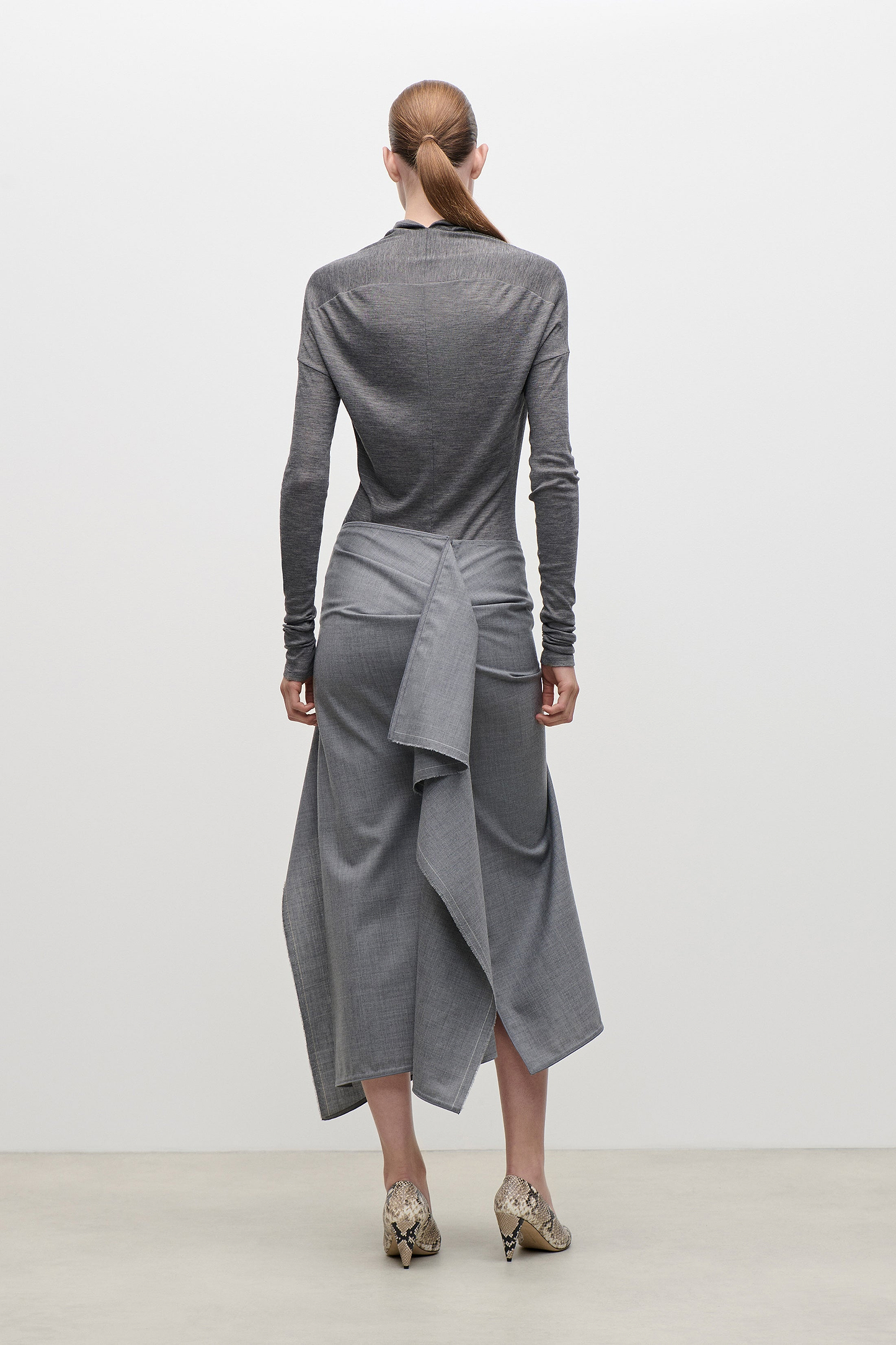 Draped Tailored Skirt In Light Grey Melange