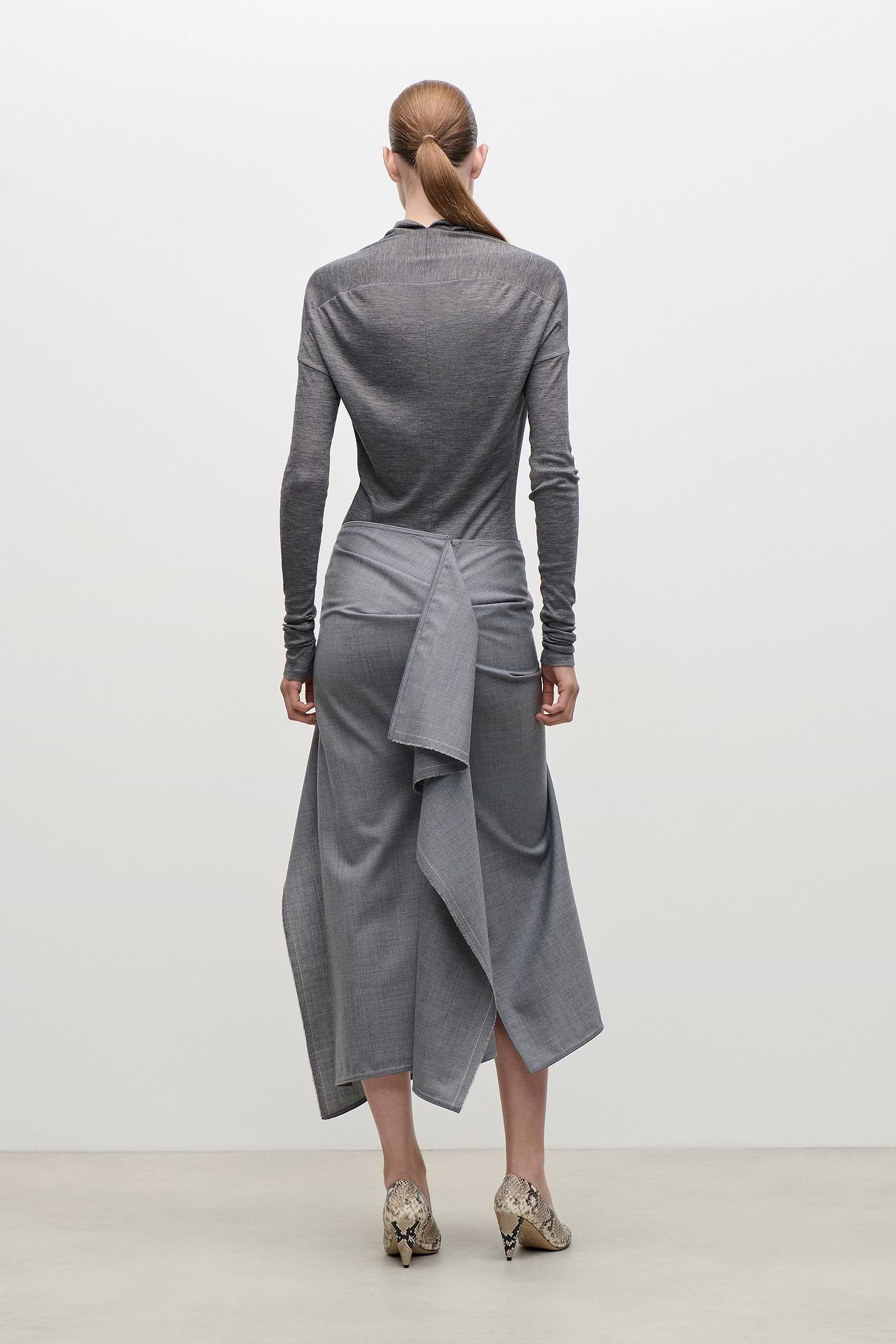 Draped Tailored Skirt In Light Grey Melange