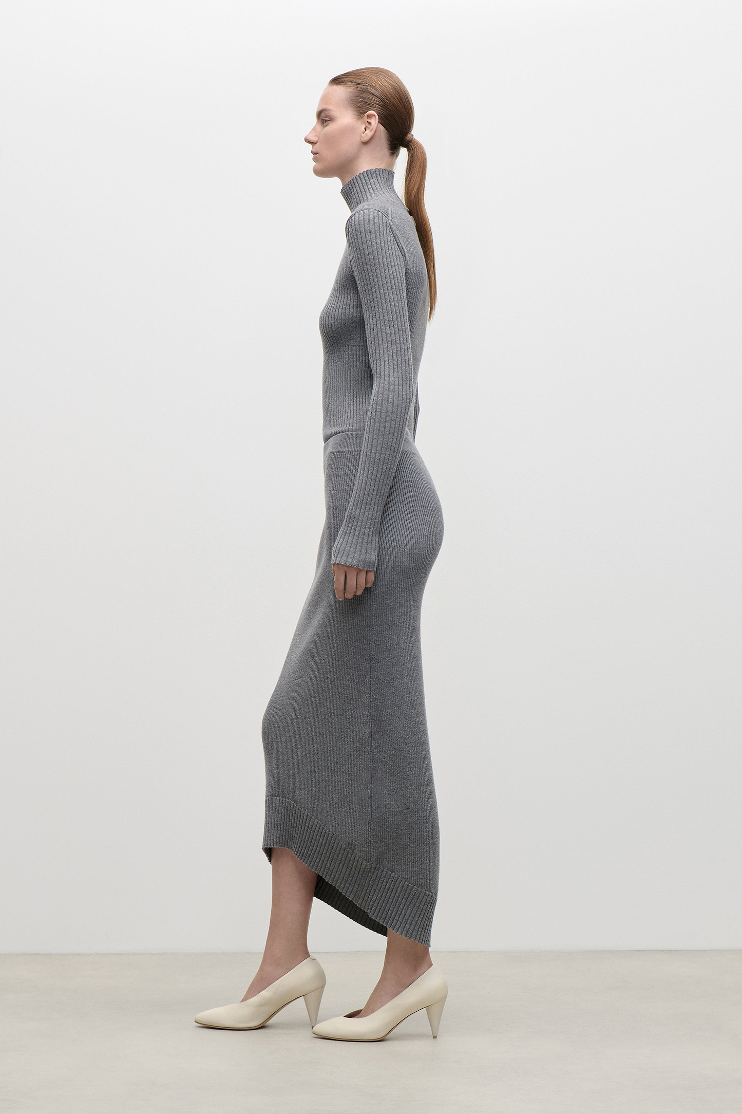 High Neck Jumper In Grey Melange