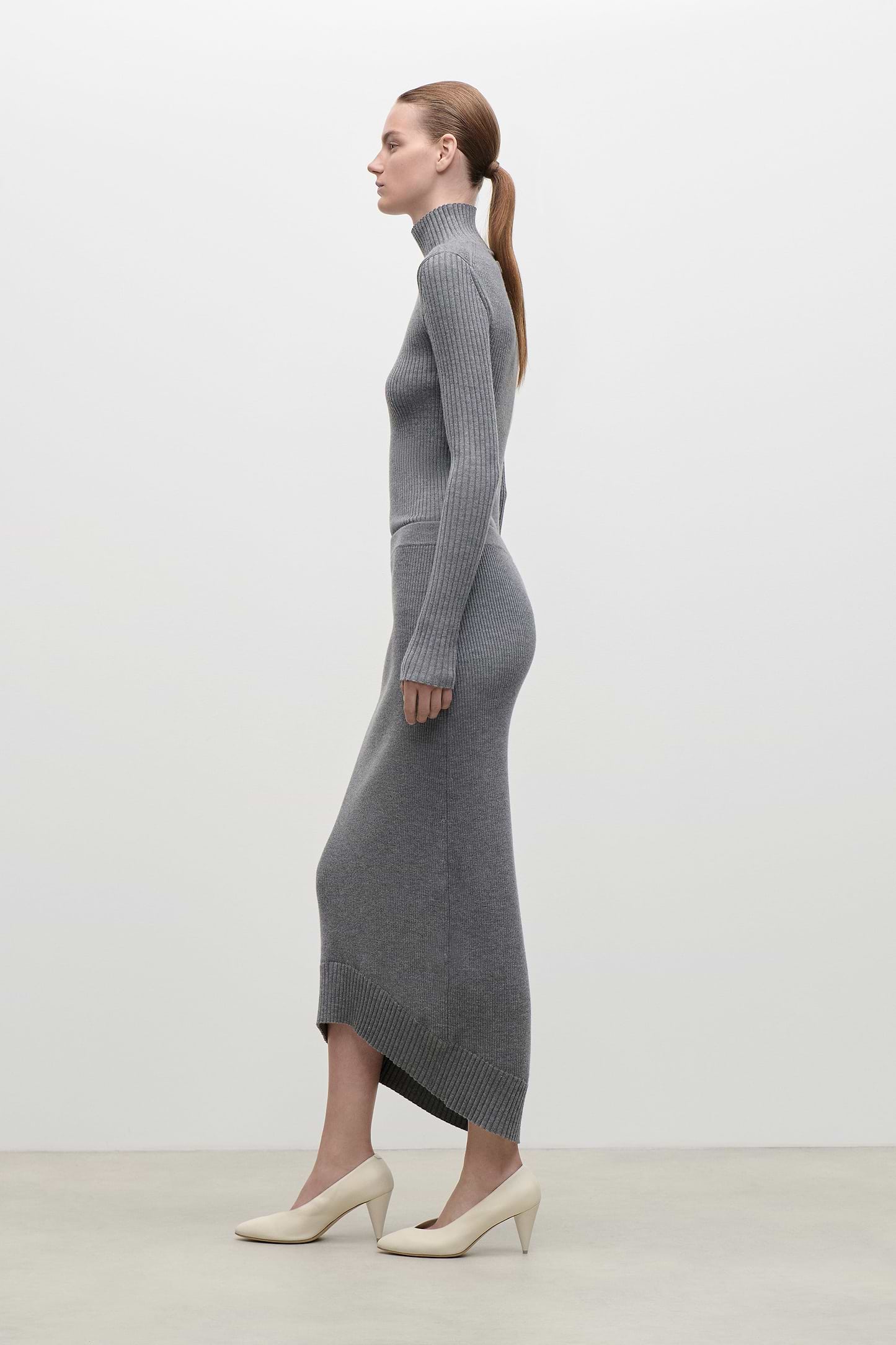 High Neck Jumper In Grey Melange