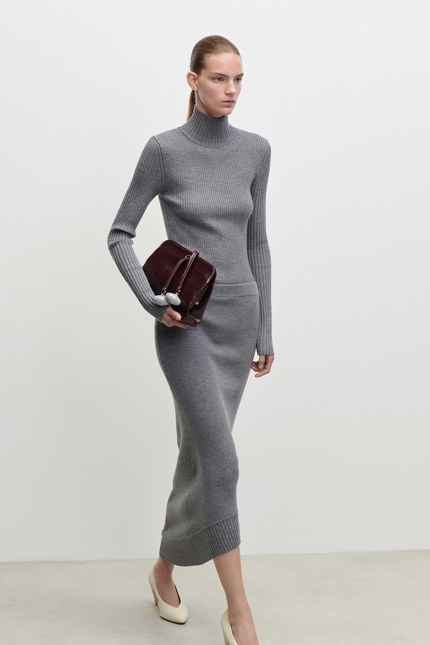 High Neck Jumper In Grey Melange