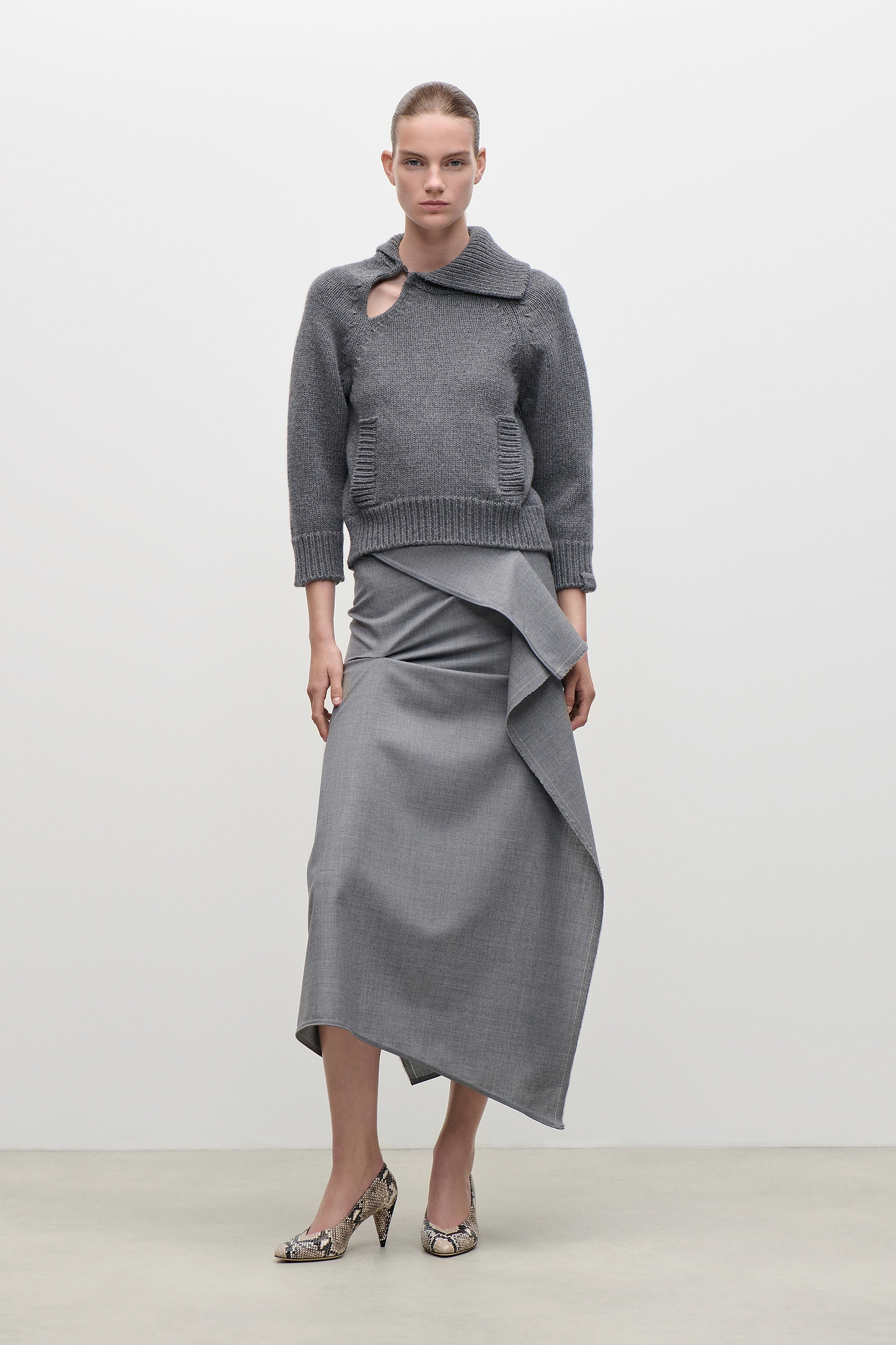 Asymmetric Collar Jumper In Dark Grey