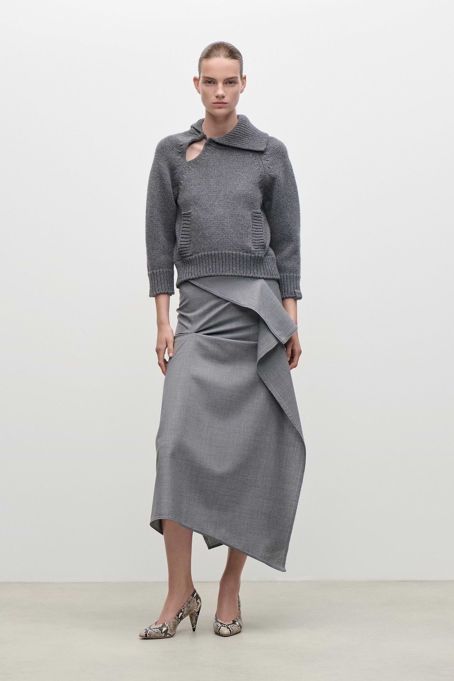 Asymmetric Collar Jumper In Dark Grey