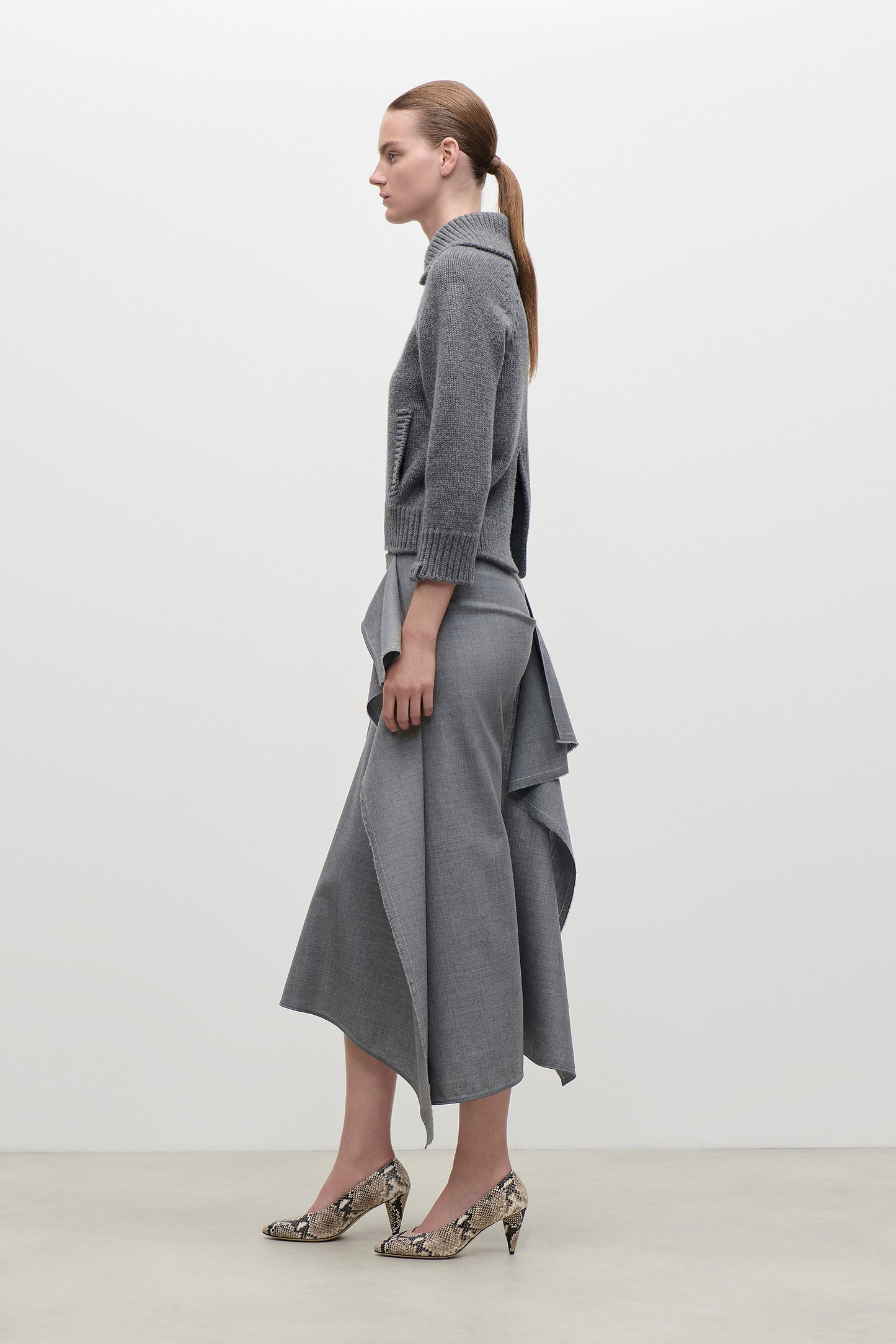 Asymmetric Collar Jumper In Dark Grey
